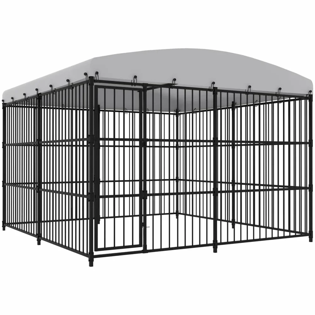 vidaXL Canile da Esterno in Acciaio Zincato Nero 300x300x210 cm con Tetto e Serratura