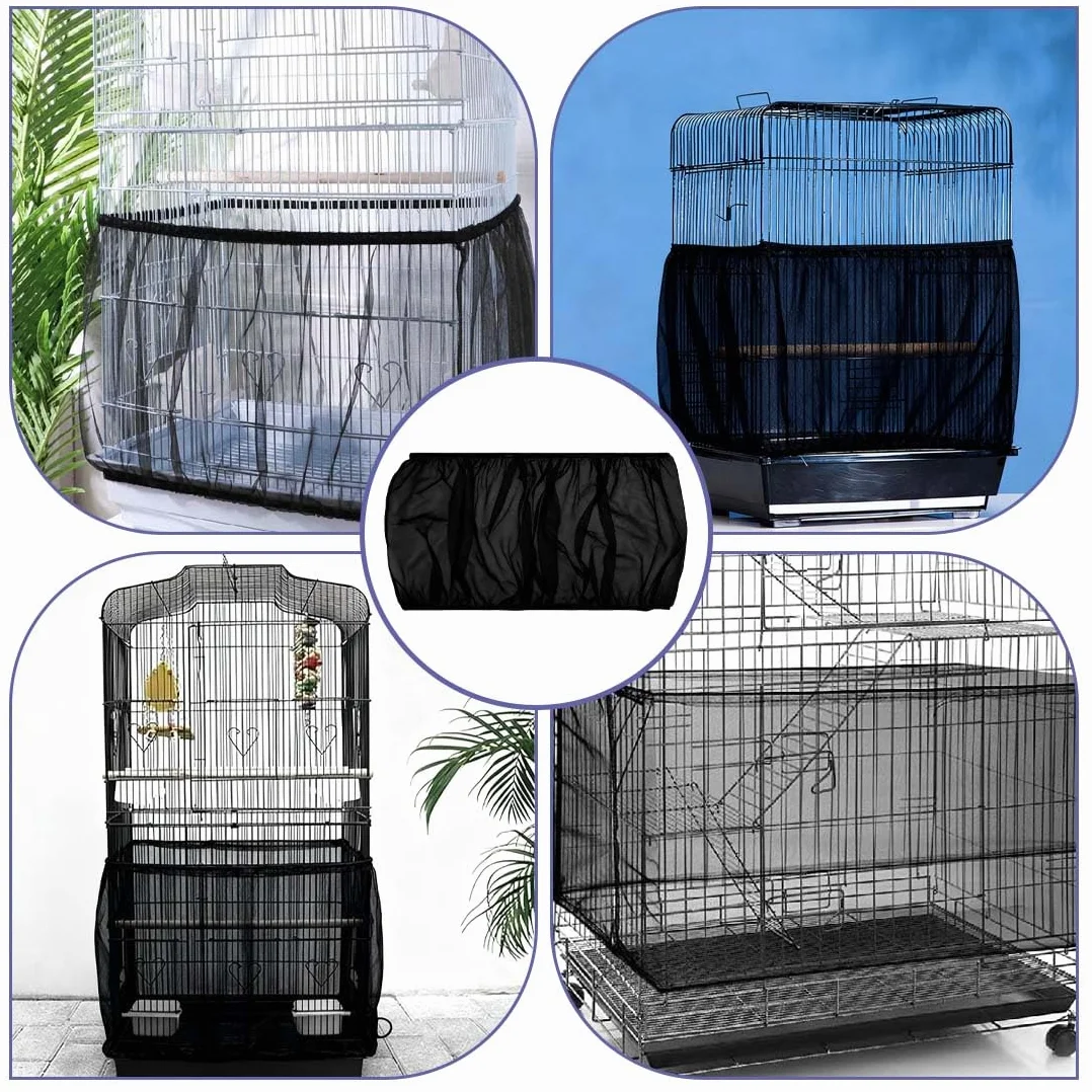 Copertura Gabbia Pappagalli In Rete Nylon Traspirante, Catturasemi Regolabile Per Gabbie Uccelli, Protezione Morbida, Altezza 20 Cm Circonferenza 80-110 Cm, 1 Pezzo Nero