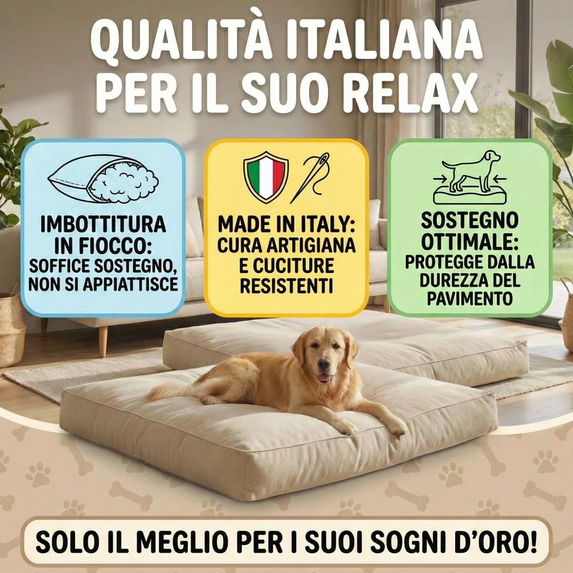 Cuscino per Cani Taglia Grande Policotone Fresco Resistente Lavabile 110x75cm h19cm Cuccia Imbottita Fiocco di Poliestere Made in Italy Grigio Chiaro