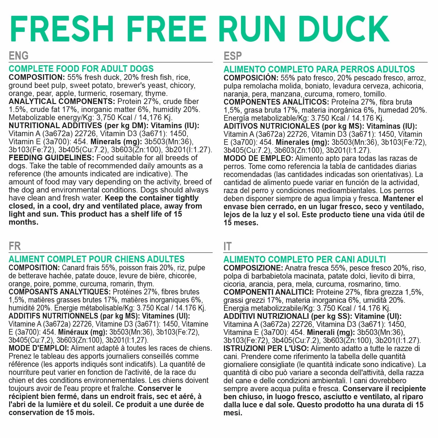 Arquivet Fresh Free Run Duck 10 Kg Cibo umido per anatre in esecuzione libera