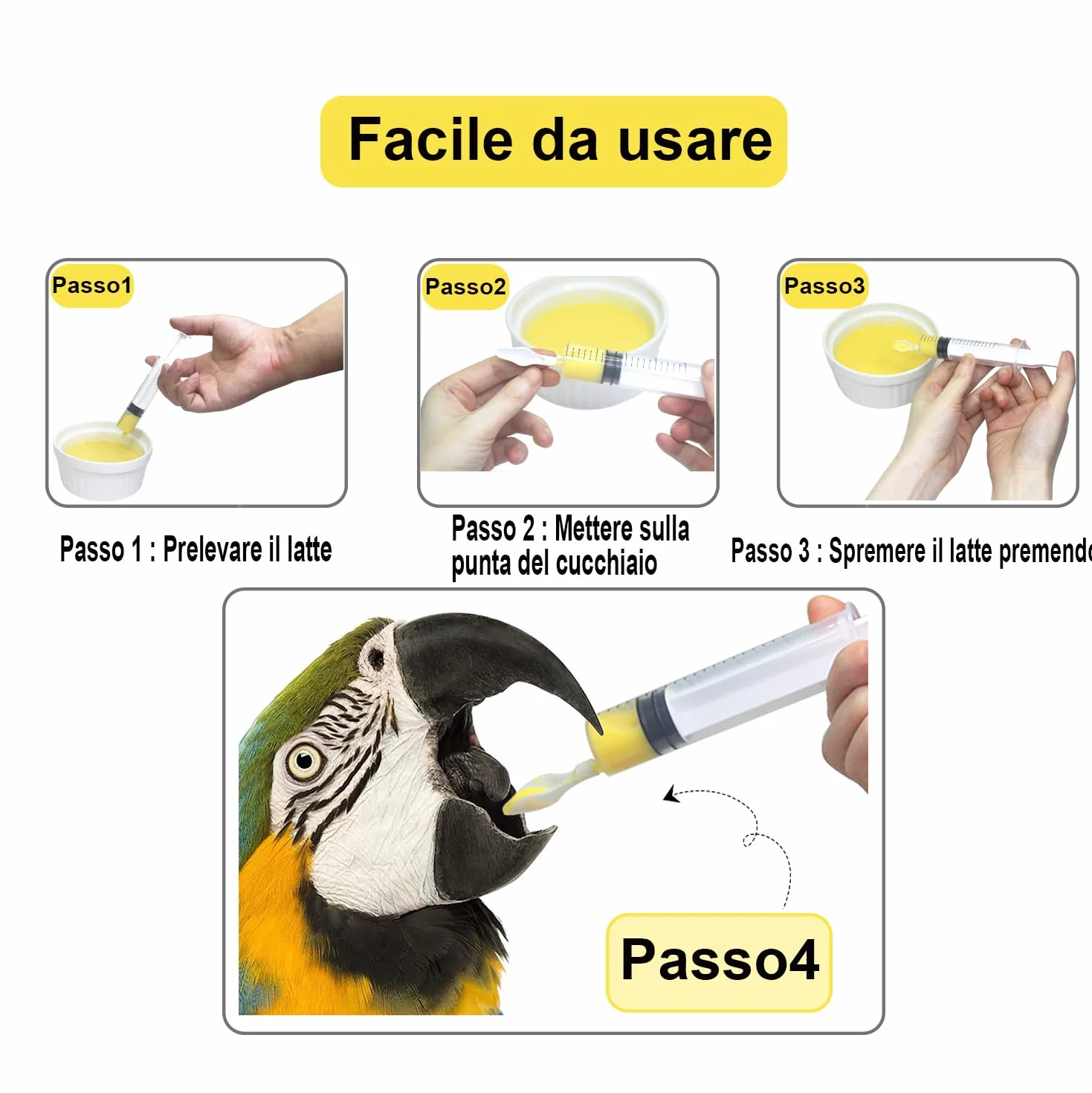 Siringa Alimentatore Manuale per Uccelli e Pappagalli con Bocca a Cucchiaino per Cibo Liquido Riutilizzabile