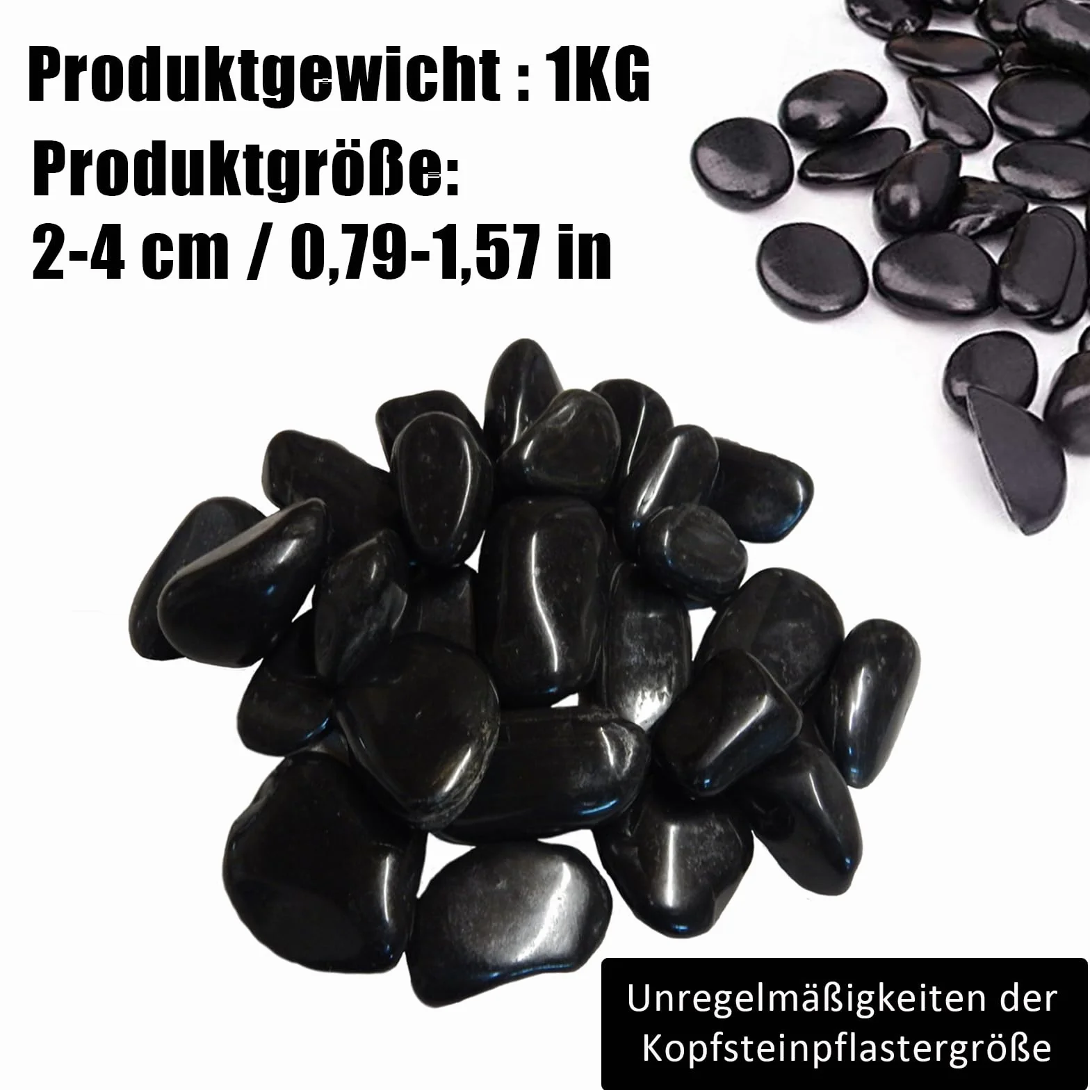 Ciottoli, 2-4 cm Ciottoli Nero da Giardino, 1kg Pietre Decorative, Pietre Decorative Lucidate, per la Cura del Paesaggio, la Decorazione Della Casa, L'artigianato, i Progetti Artistici