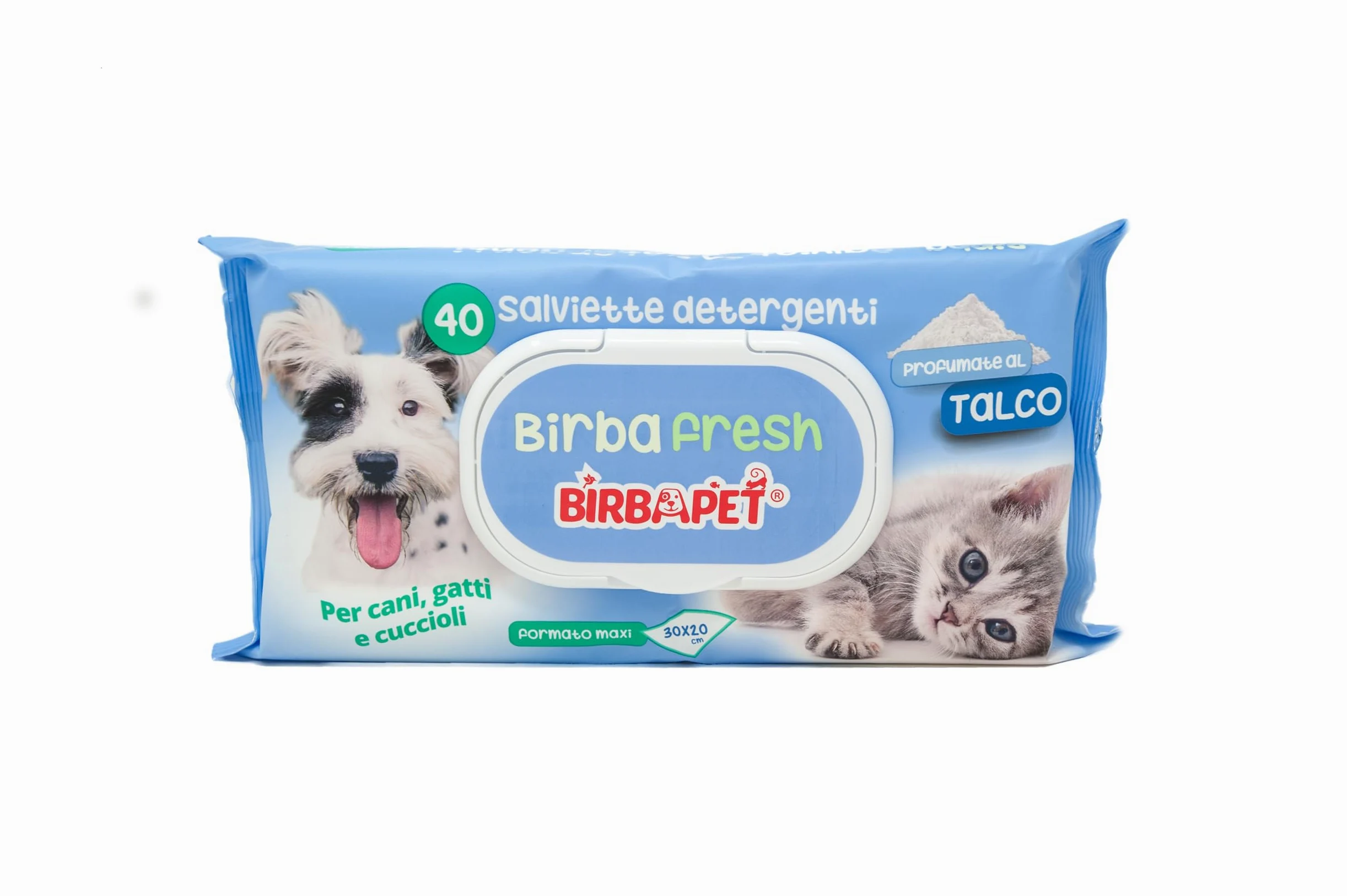 Birbapet Salviette detergenti Birba Fresh Cani Gatti e Cuccioli 40 pz Profumo di Talco dimesione Ogni salvietta 30x20 Maxi [Scegliere la quantità] (12)