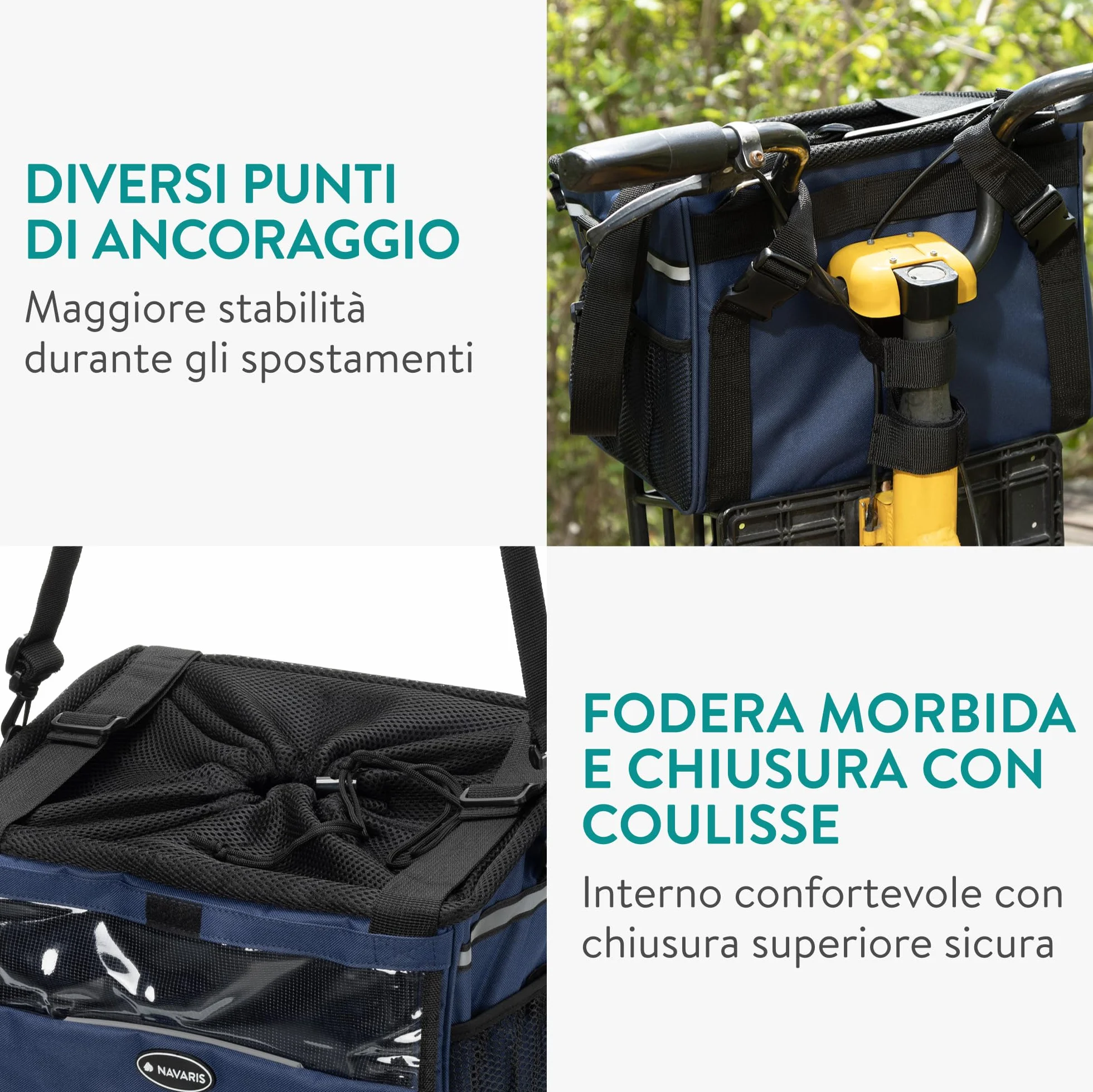 Navaris Trasportino per Cani - Cestino Bicicletta Anteriore - Cestino Bici per Cani 10 kg Sicuro e Stabile - Trasportino Cane con Cinghie di Fissaggio e Trasporto - Blu