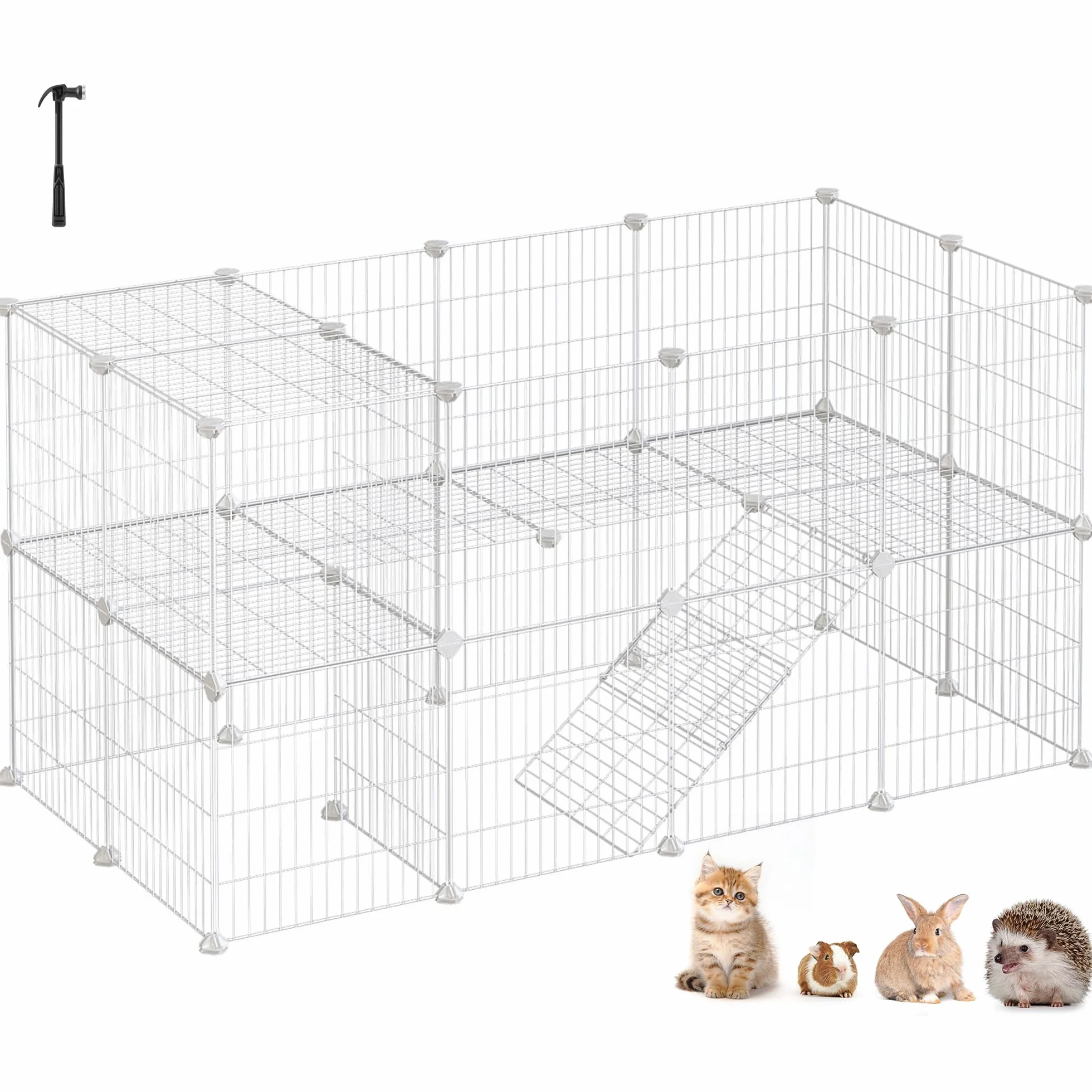 SONGMICS Recinzione per animali domestici 2 livelli modulare 143 x 73 x 71 cm Bianco LPI02W