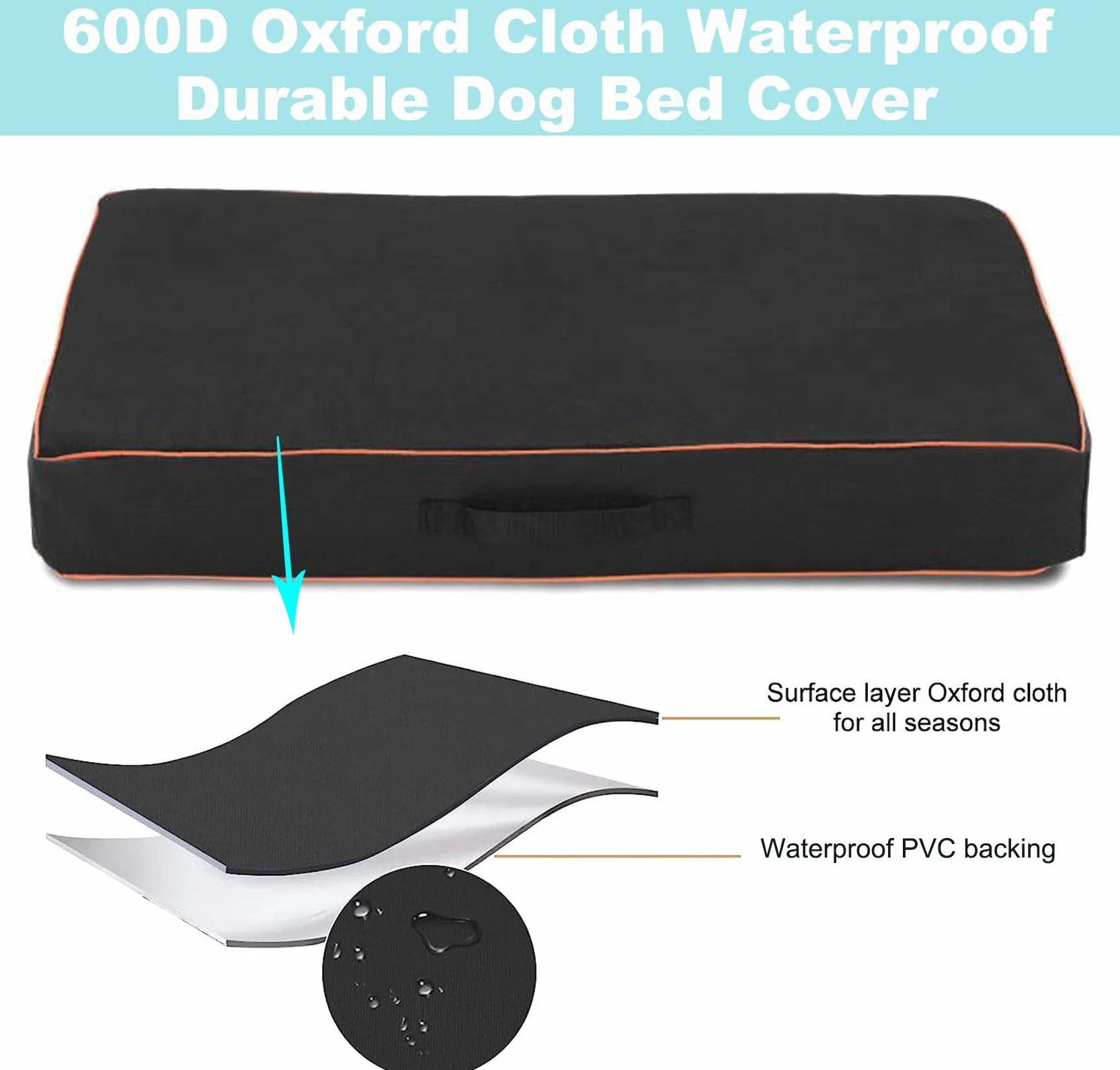 Leberna Copertura impermeabile per lettino per cani, lavabile, resistente, in tessuto Oxford, universale, di ricambio per letto per animali domestici (colore: nero, L (111,8 x 81,3 x 10,2 cm)