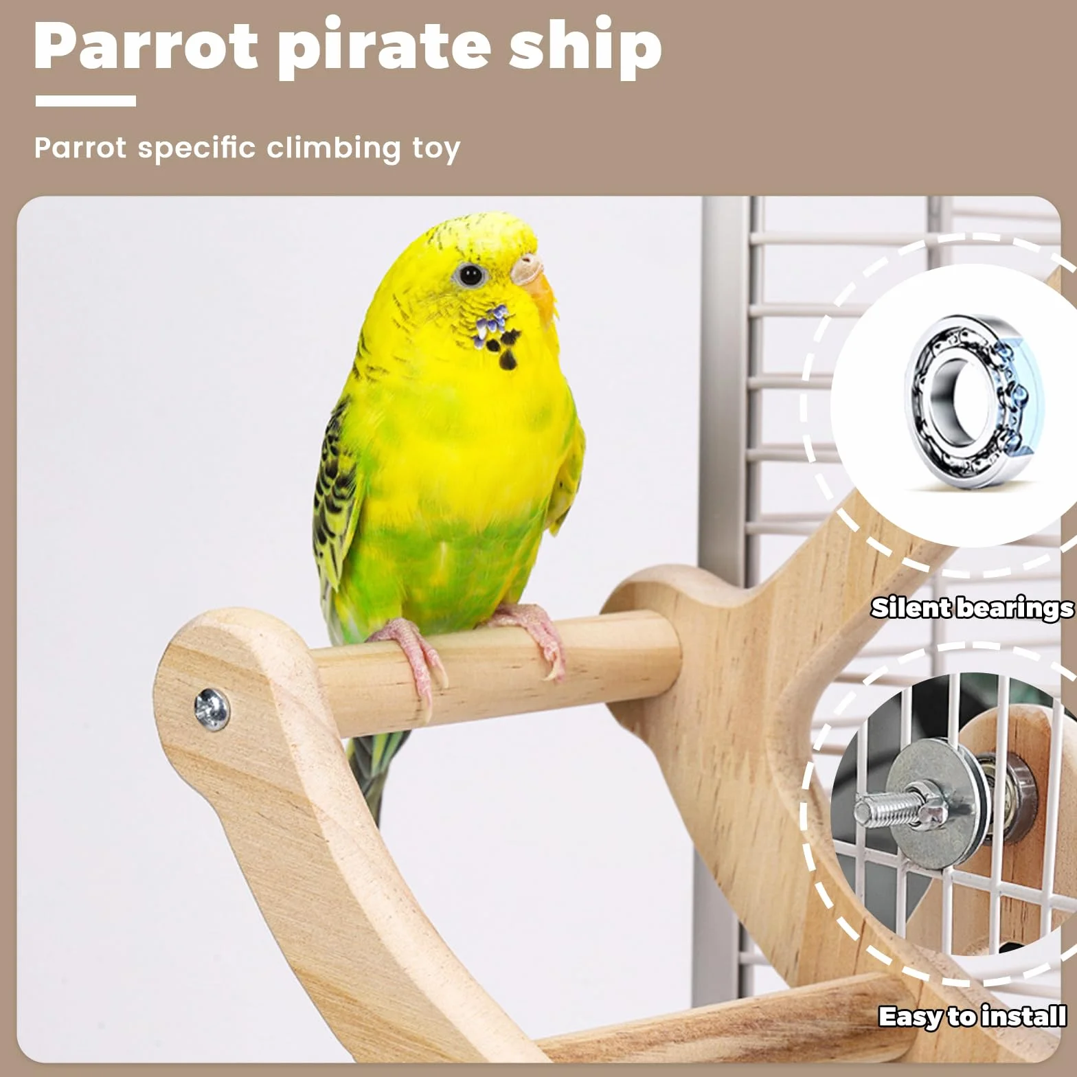Posatoi per Uccelli, Parco Giochi per Pappagalli, Posatoi in Legno, Giocattoli dell'altalena per uccelli, gabbia per uccelli appesa alla struttura di gioco, stile unico della nave pirata
