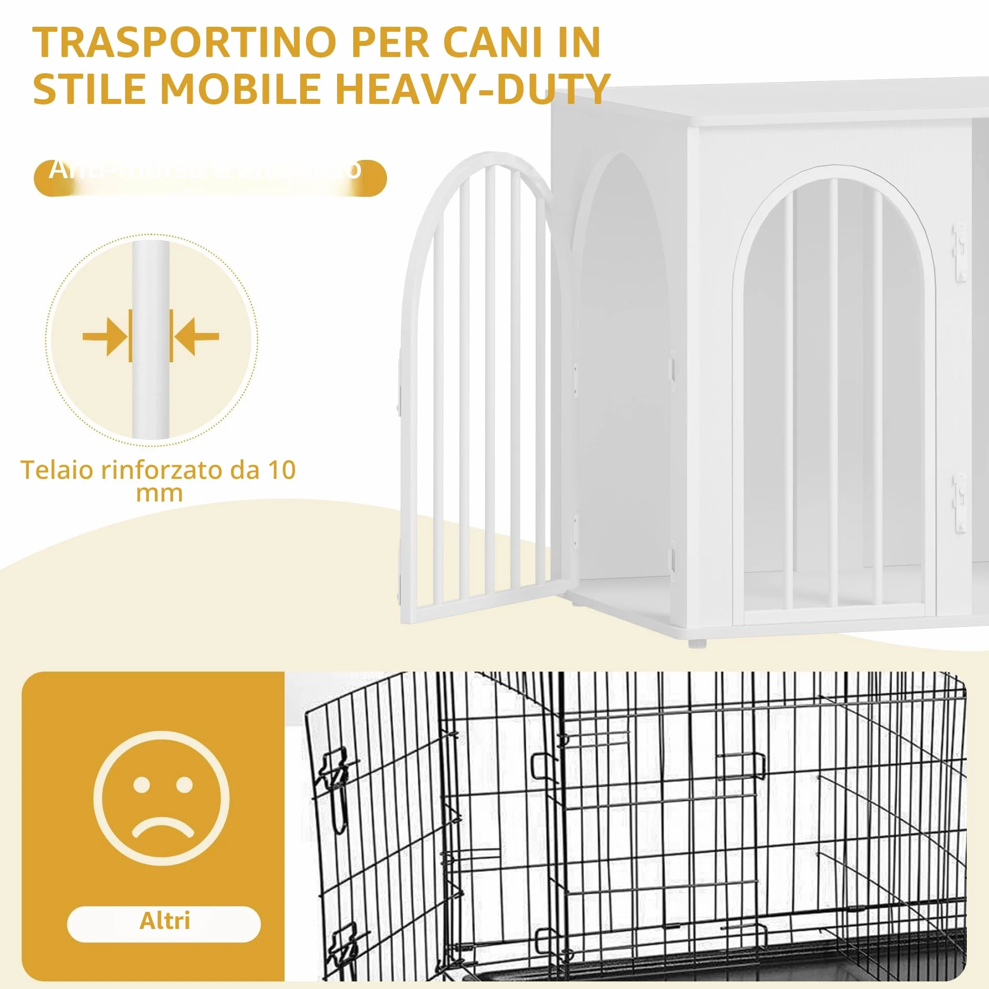Hzuaneri 68 cm Gabbia per Cani, Tavolo Supplemento, Cuccia Moderna per Cani Interno, Gabbia per Cuccioli, Casetta per Animali, 3 porte, Porta ad arco, 49 x 68 x 56 cm, Bianco DFC85513W