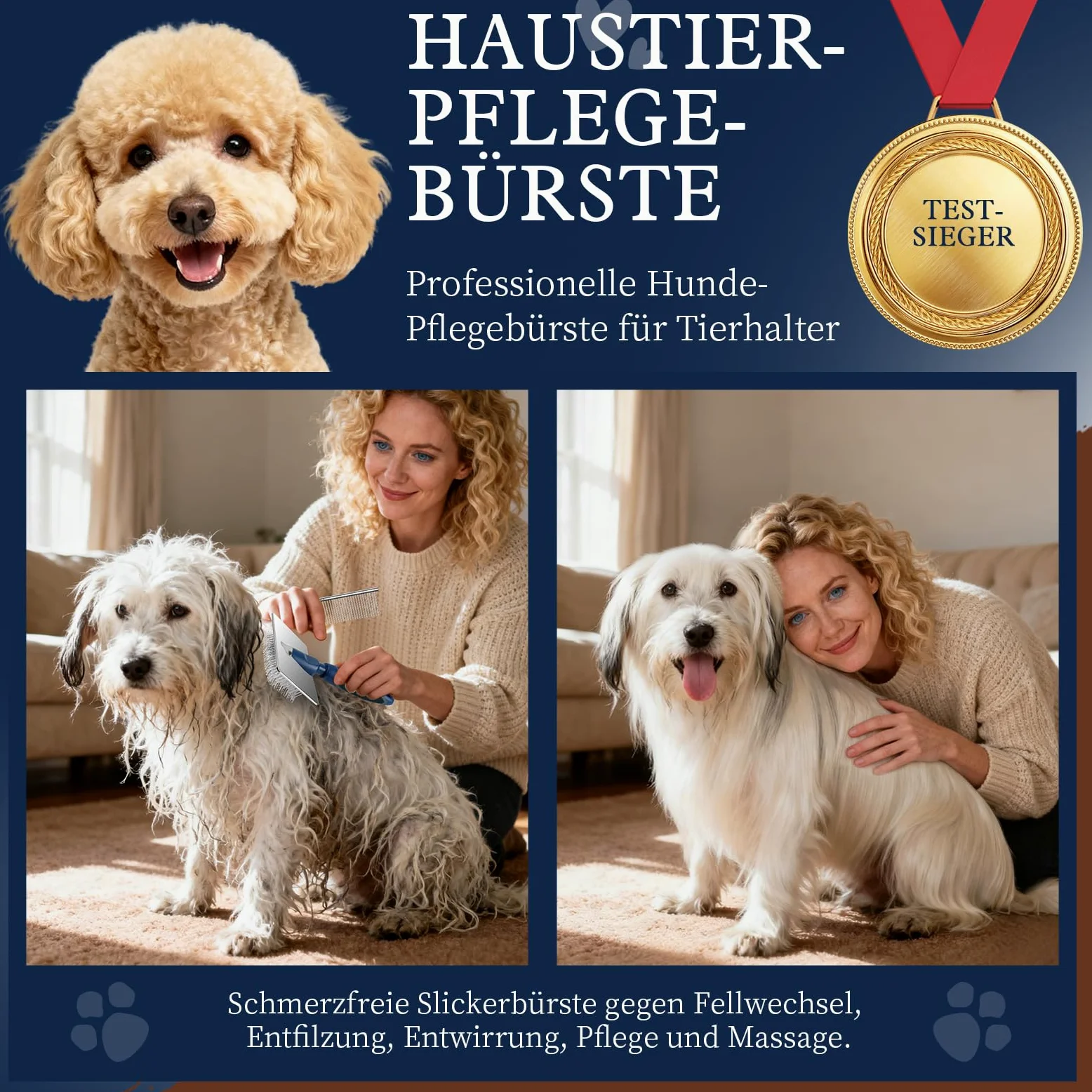 Slicker - Spazzola per cani con punte a sfera protettive, massaggia la pelle degli animali domestici, spazzola professionale Groomer per cani e gatti, Labrador
