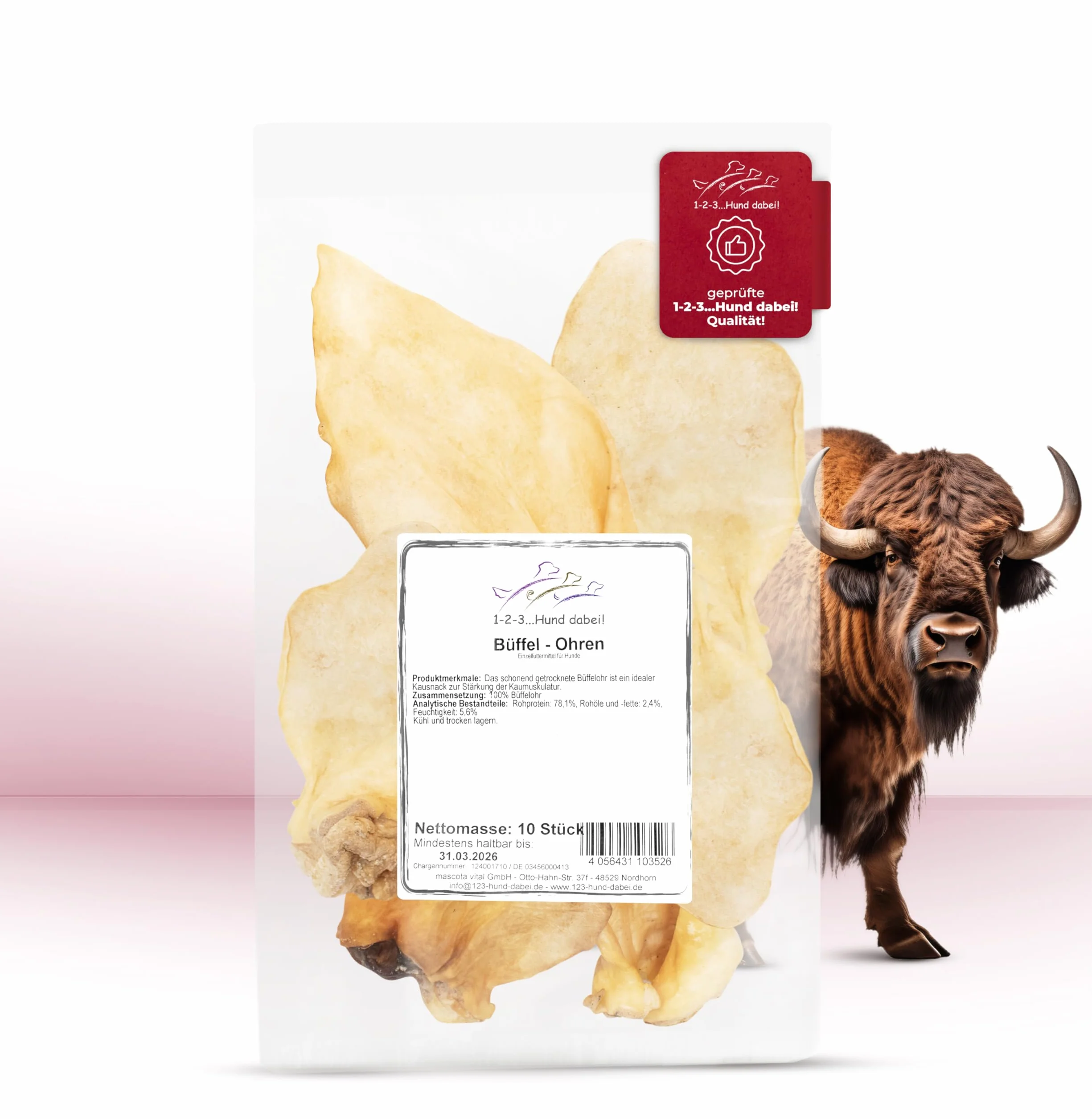 Orecchie di bufalo 10 pezzi – orecchie di manzo – Snack magro per intervallo e come ricompensa – Pacchetto di scorte (orecchie di manzo 10 pezzi)