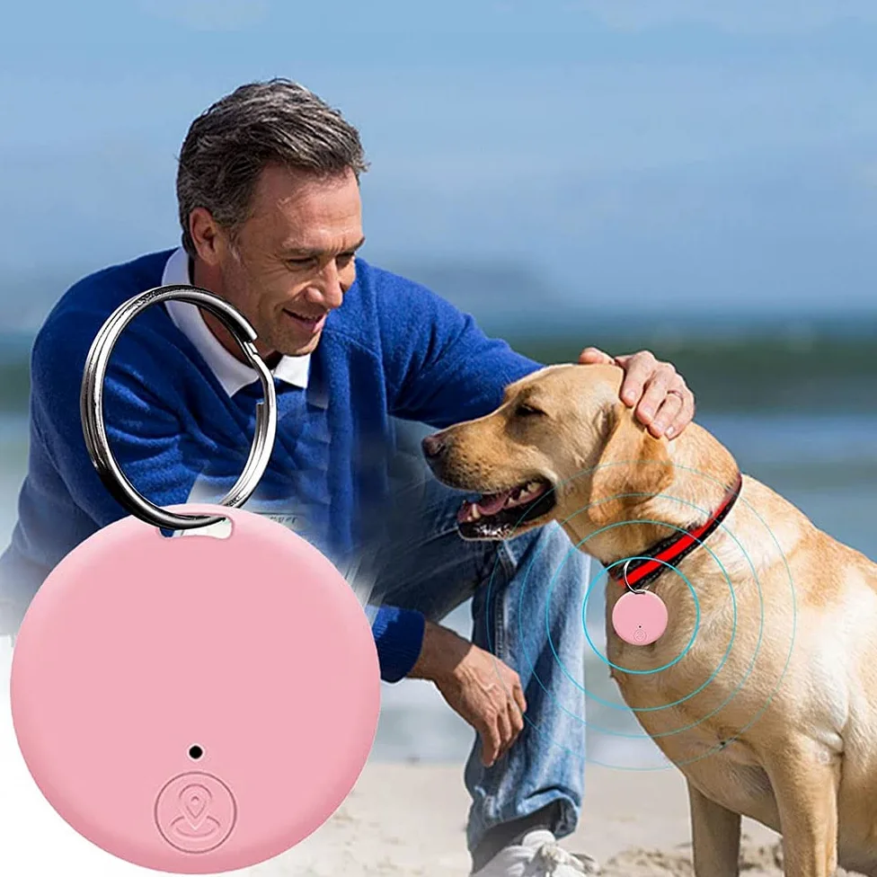 Localizzatore GPS portatile Bluetooth 5.0 con anello a strappo, dispositivo anti-perdita intelligente, dispositivo impermeabile, localizzatore di animali domestici per cani, gatti, portafogli,Rosa