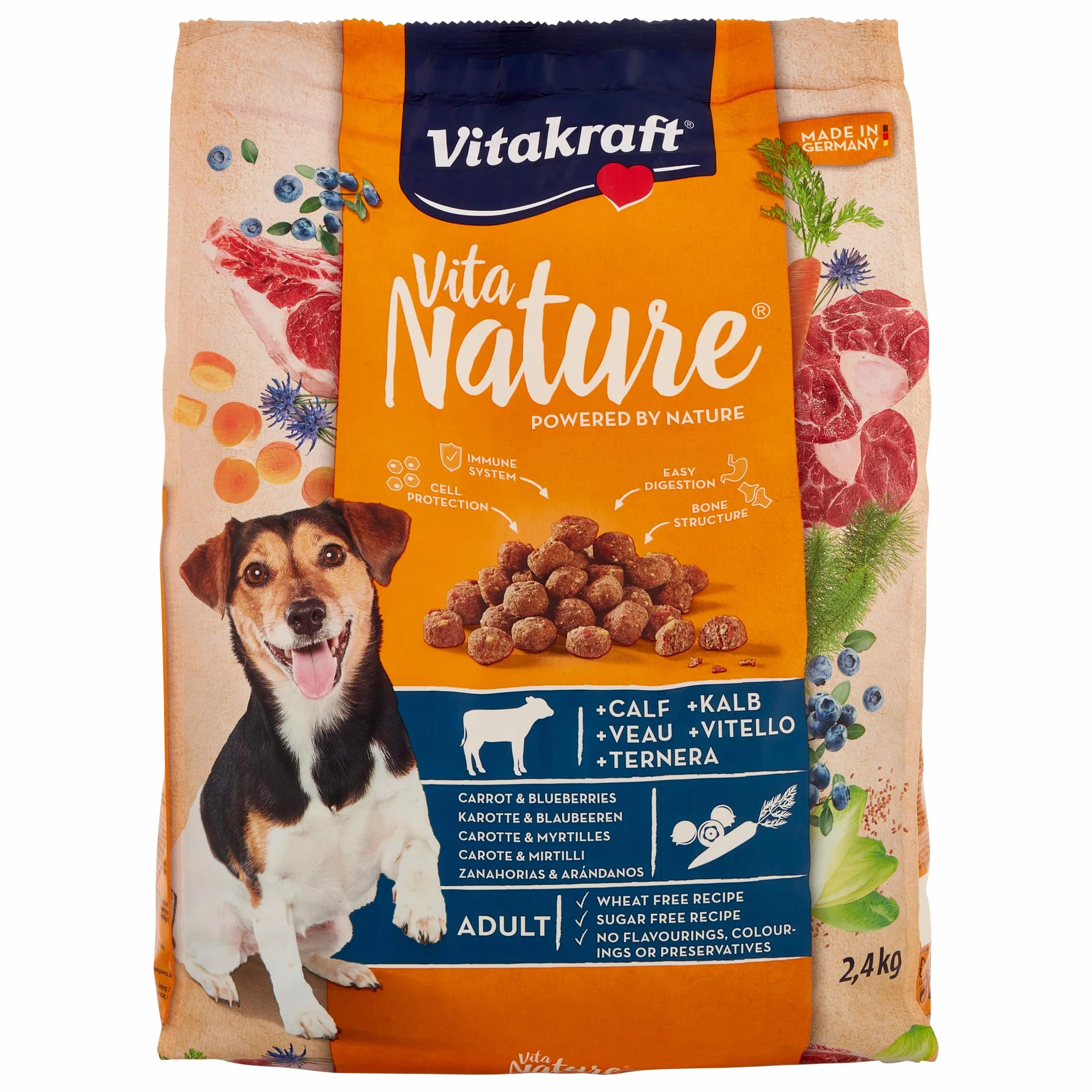 Vitakraft Vita Nature - Crocchette Premium per cane, sapore vitello, carote e mirtilli, 2,4 kg