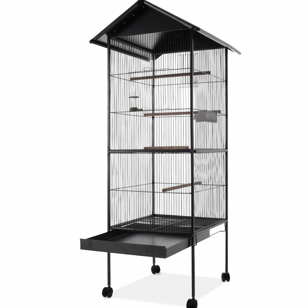 BAKAJI Voliera XXL per Uccelli Pappagalli Canarini Parrocchetti Altezza 160 cm Gabbia Grande in Metallo Bird House con Cassetto Estraibile per la Sabbia, Adatta per Interno ed Esterno