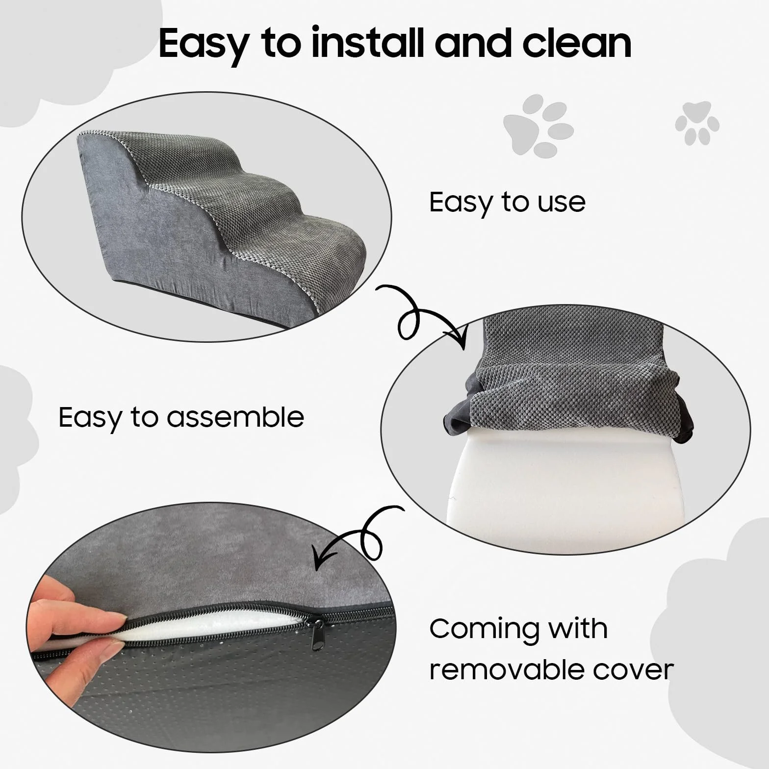 Scaletta per animali domestici per cani e gatti di piccola taglia, design curvo con copertura impermeabile, gradini in schiuma ad alta densità per letti o divani, resistente e leggera, a 3 strati, 55