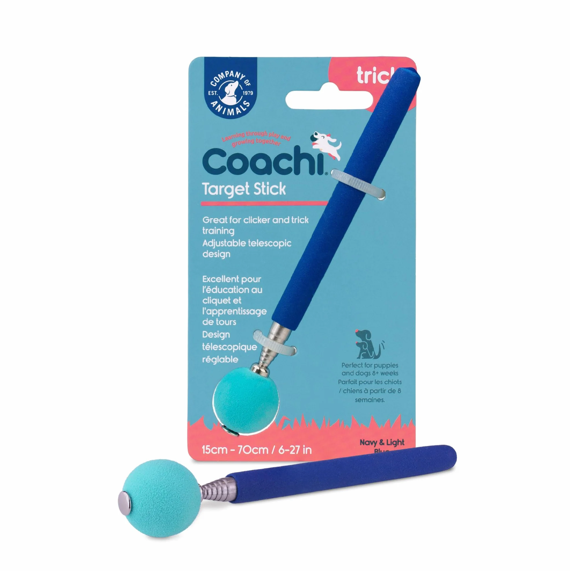 Coachi Target Stick, disegno telescopico con pallina-obiettivo, accessorio per l’addestramento con clicker o di agilità, per insegnare comandi e giochi, adatto a cani e cuccioli.