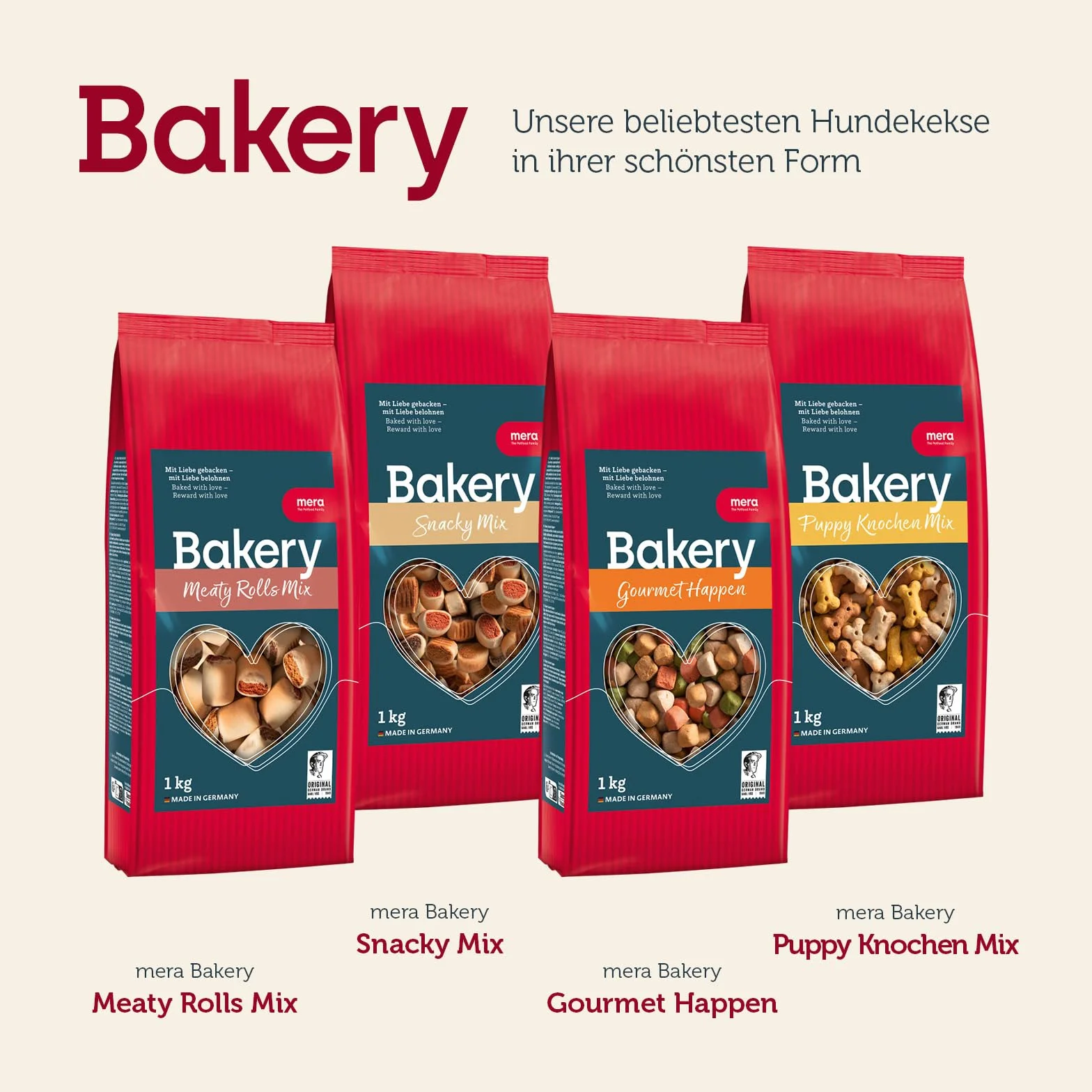 MERA Bakery Puppy Mix di ossa (1 kg), snack per cani per allenamento o come spuntino, dolcetti per cani realizzati con ingredienti naturali, biscotti per cani al forno delicatamente