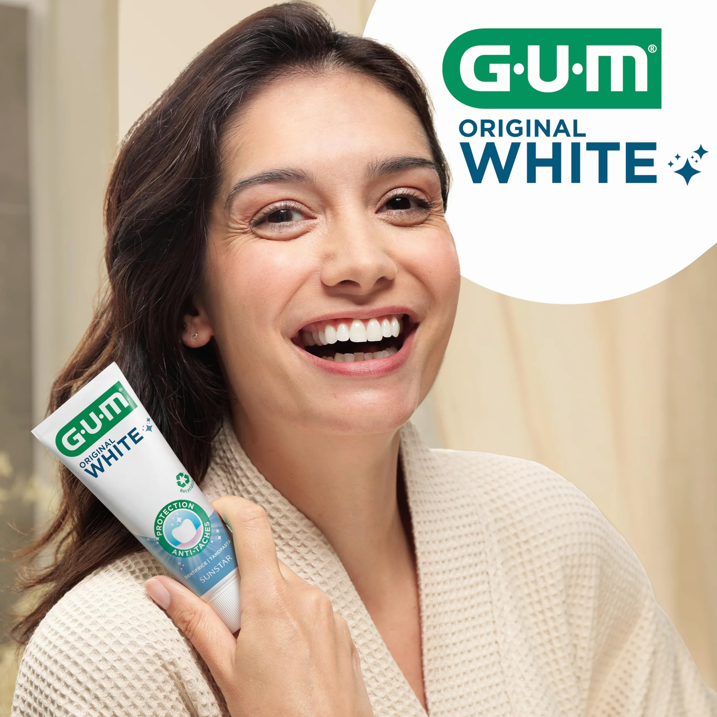 GUM Dentifricio bianco originale, ripristina il bianco originale dei denti, fluoruro e isomalto proteggono lo smalto (6 x 75 ml)