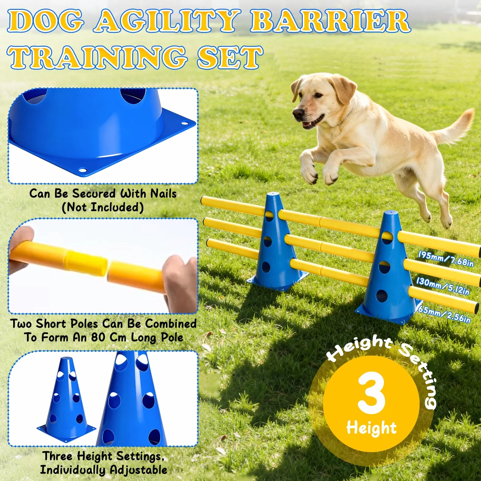 Set di Ostacoli a Incastro per Cani, cavalletti Grandi, Set di Ostacoli, Ostacoli Regolabili per Il Gioco del Calcio, Sport equestri (8 Coni Alti 23 cm + 8 Bastoncini)
