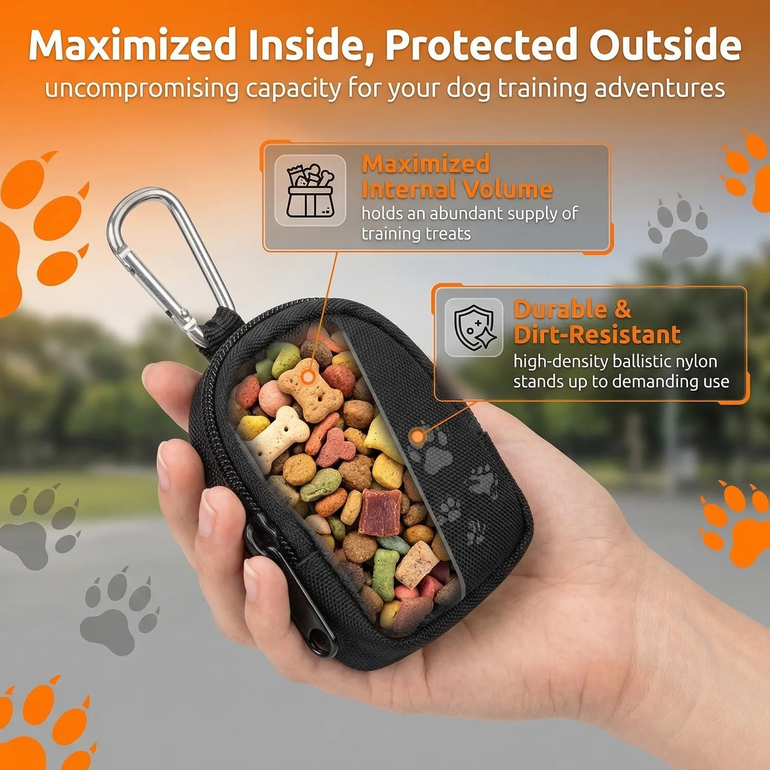 Borsa Porta Snack per Cani, 9x7x2,5cm Nera, Borsa per Snack a Mani Libere con Moschettone, Materiale Impermeabile, per Addestramento Canino & Passeggiate
