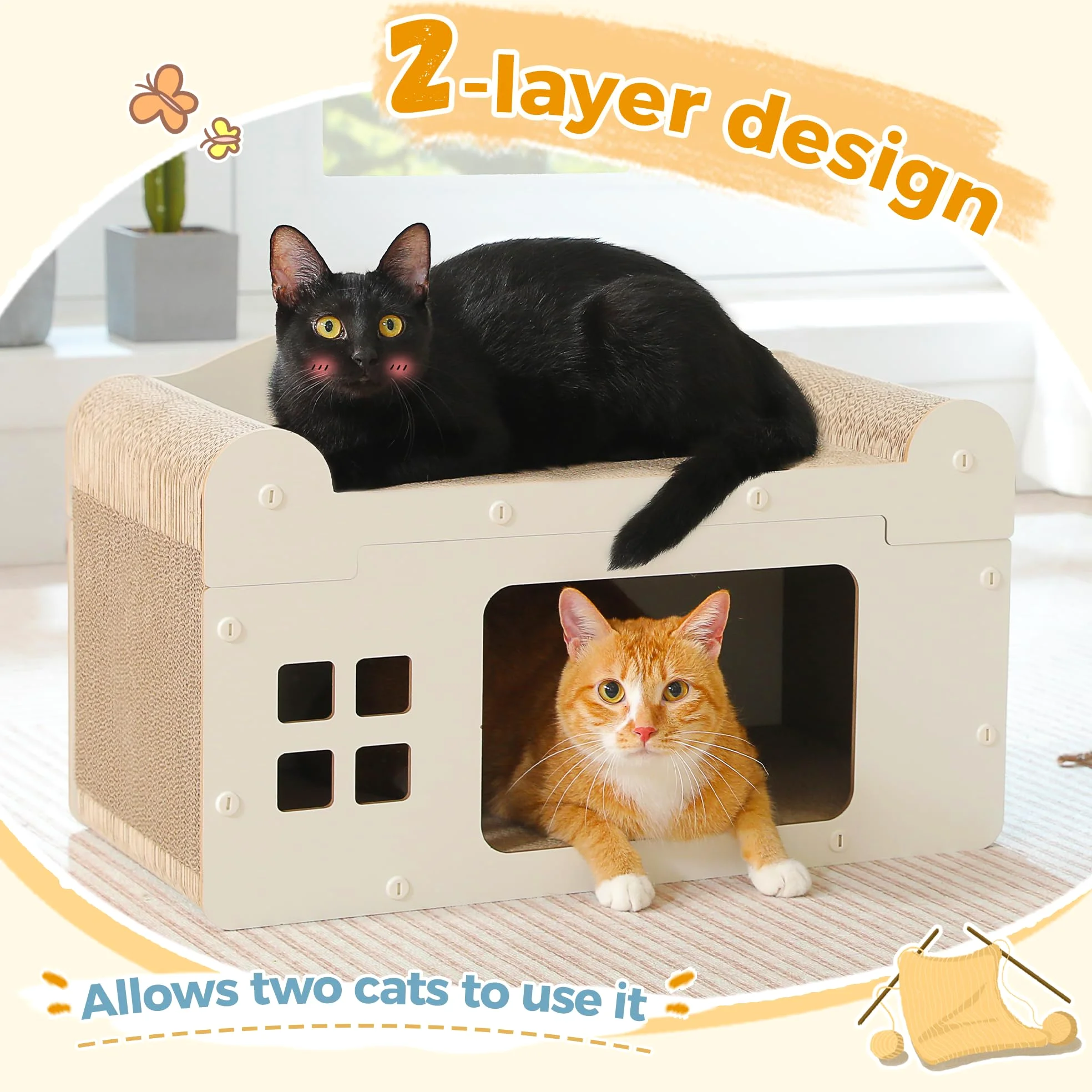 PAWZ Road Tiragraffi per gatti 2 in 1, per uso su tutti i lati, in cartone ondulato, per interni, 55 x 27,5 x 35 cm, bianco