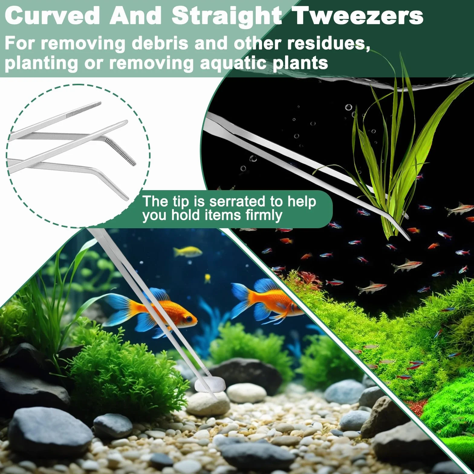 4 in 1 Set Attrezzi per Acquario con Borse di Stoccaggio, Accessori per Acquario Acqua Dolce in Acciaio Inox,Kit Pinzette Forbici Spatola Pulizia Acquari per L'acquario Landscaping e Piante Acquatiche