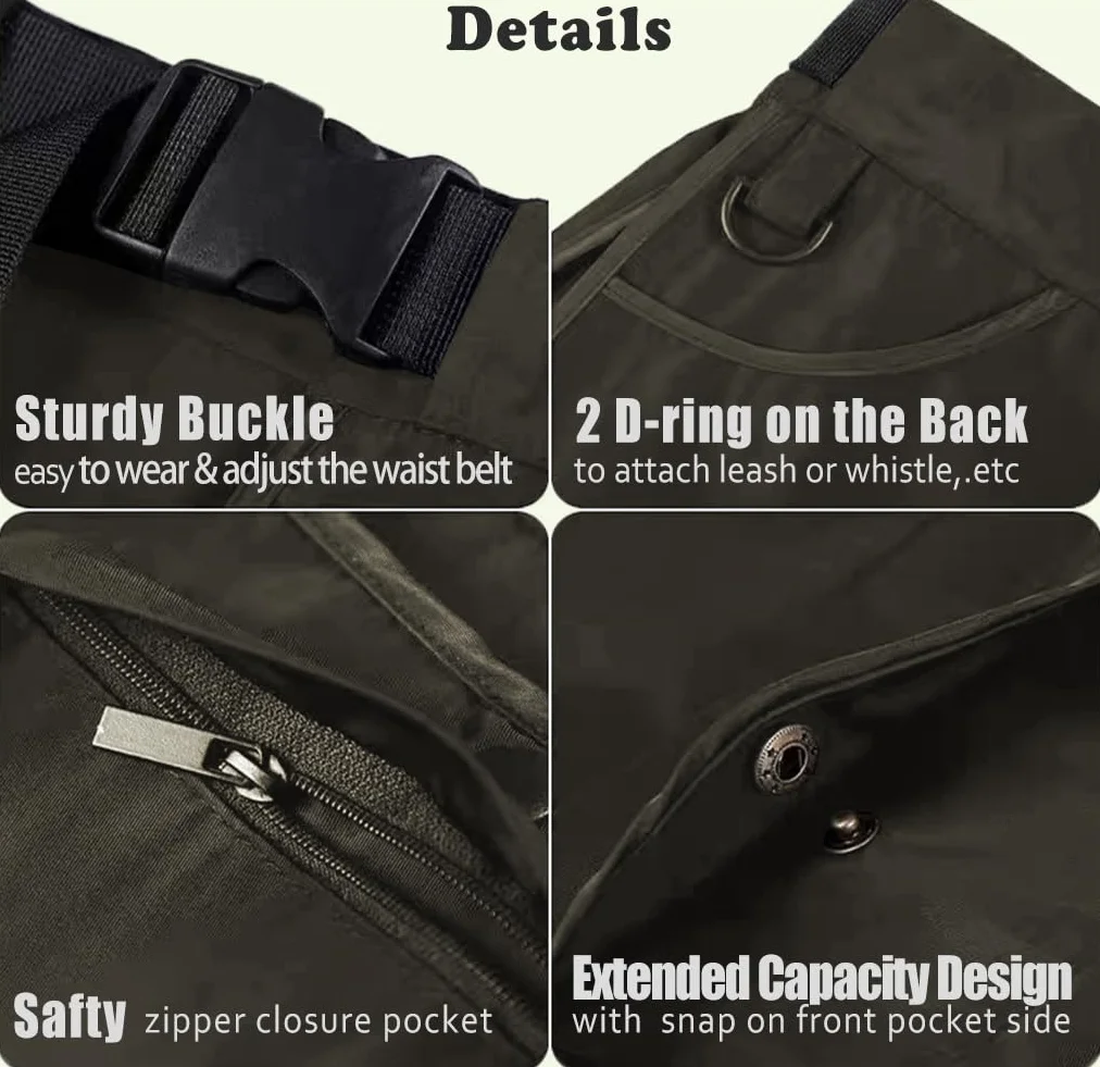 Grembiule da addestramento per cani, con tasche staccabili e cintura regolabile, tasche in vita, per donne e uomini (verde)
