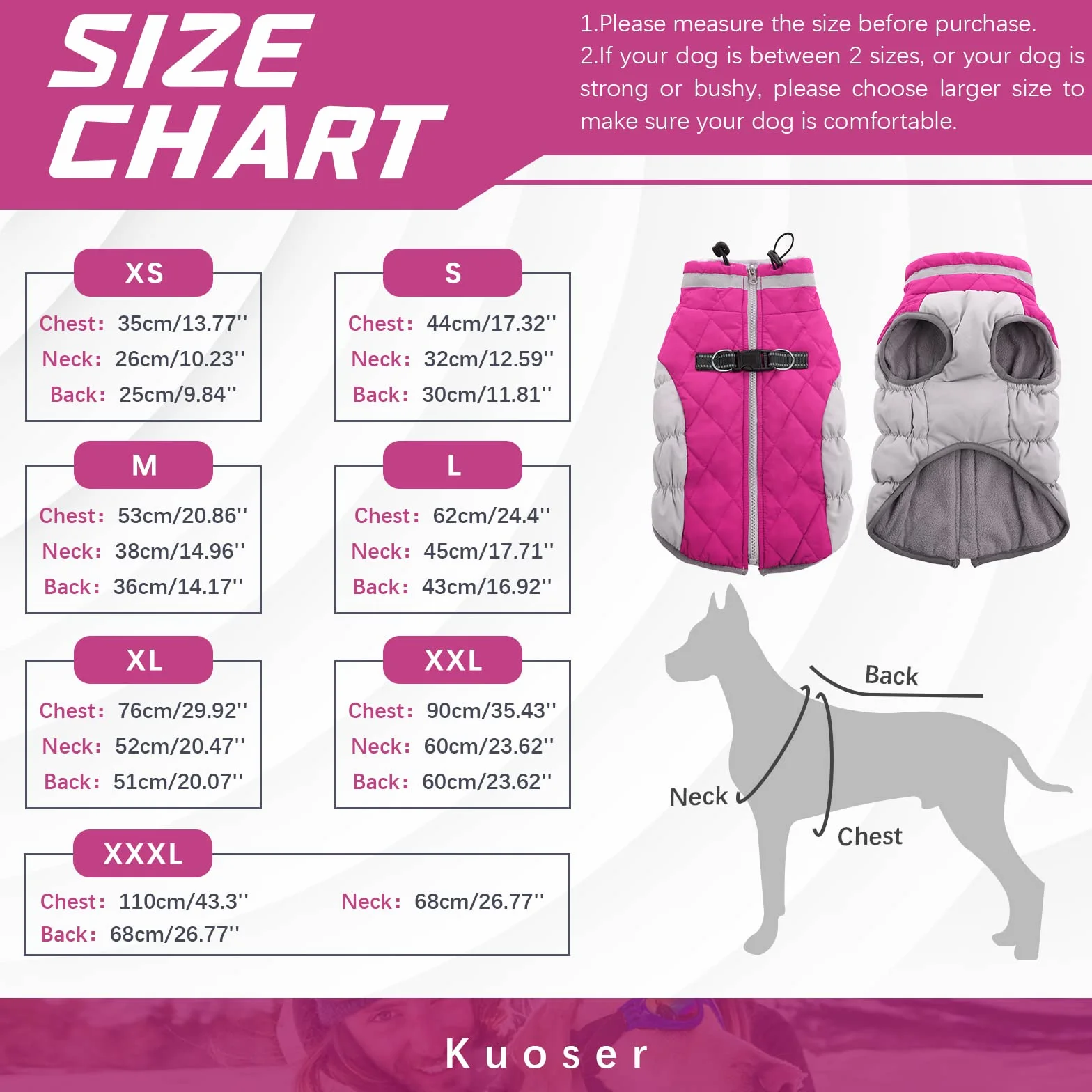 Kuoser Cappotto Invernale per Cani, Giacca Calda Impermeabile per Cane con Fodera in Pile, Gilet Riflettenti con Colletto in Pelliccia & Cerniera, Antivento Animali Domestici Abbigliamento da Esterno