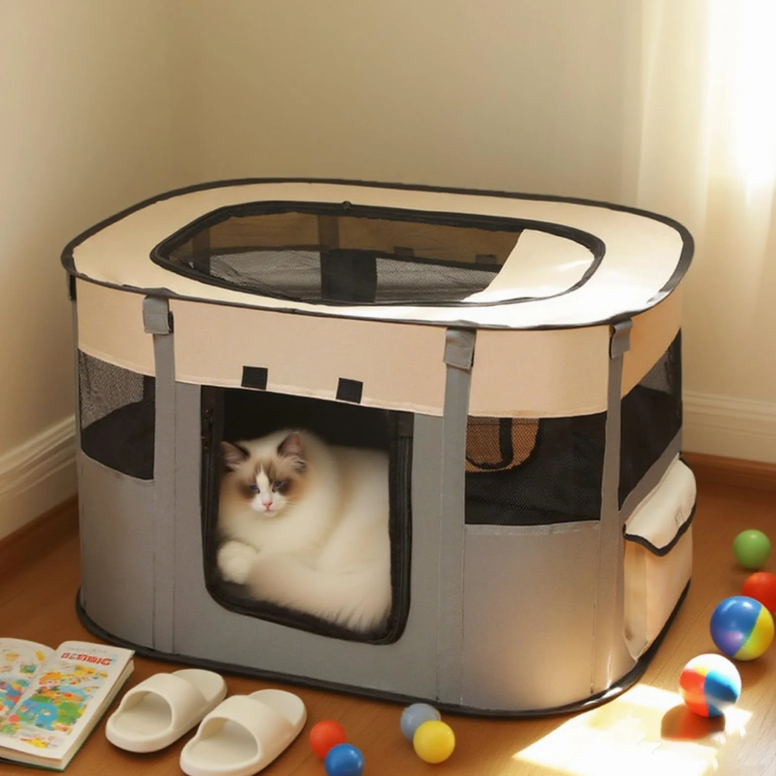 Recinto per Cani 70 x 55 x 40 cm Pieghevole per Gatti da Interno Traspirante Portatile