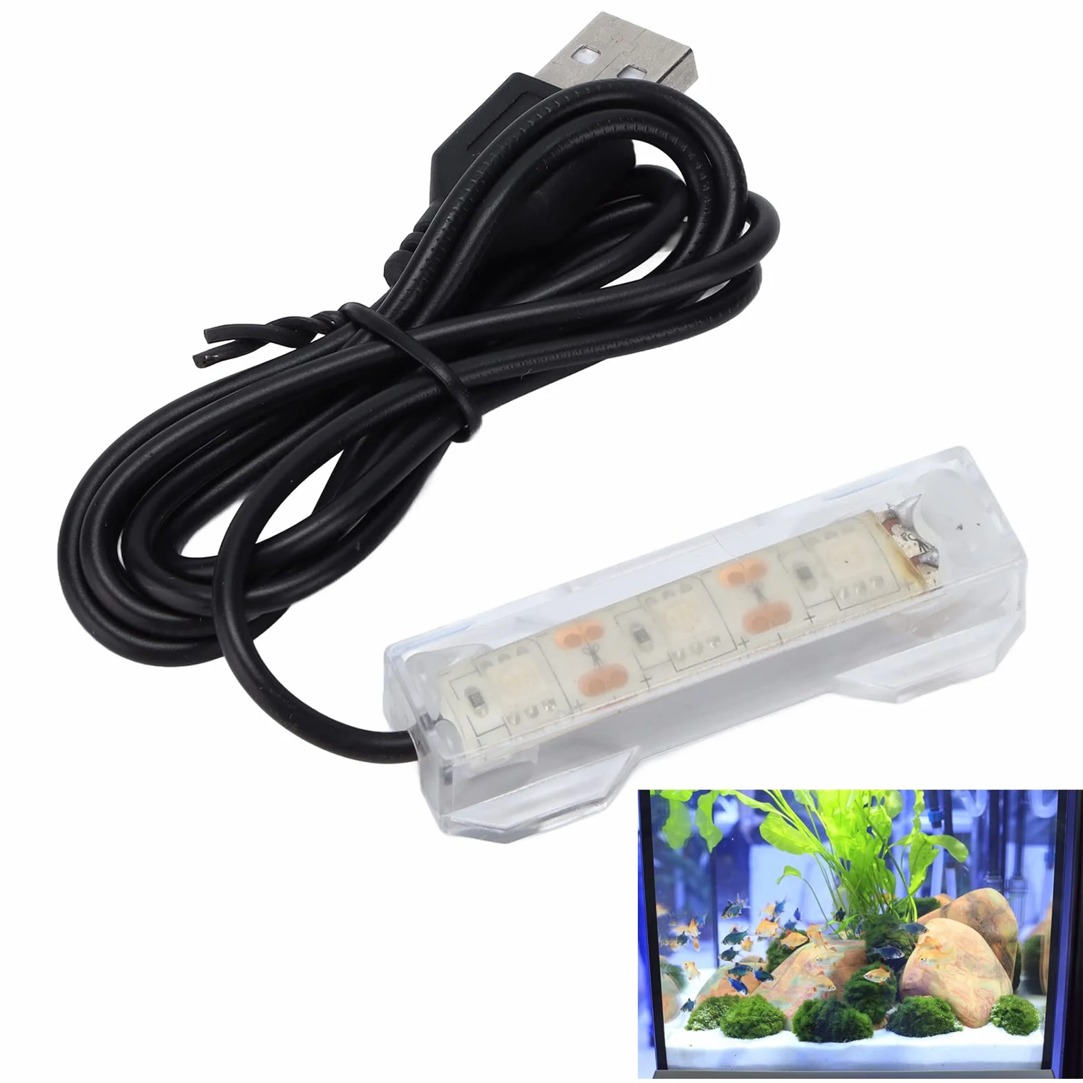 Tnfeeon Luce per Acquario, Ricarica USB Mini Luce per Acquario in Plastica Ad Alta Luminosità Luce a LED Colorata per Piante Acquatiche di Corallo e Allevamento di Pesci