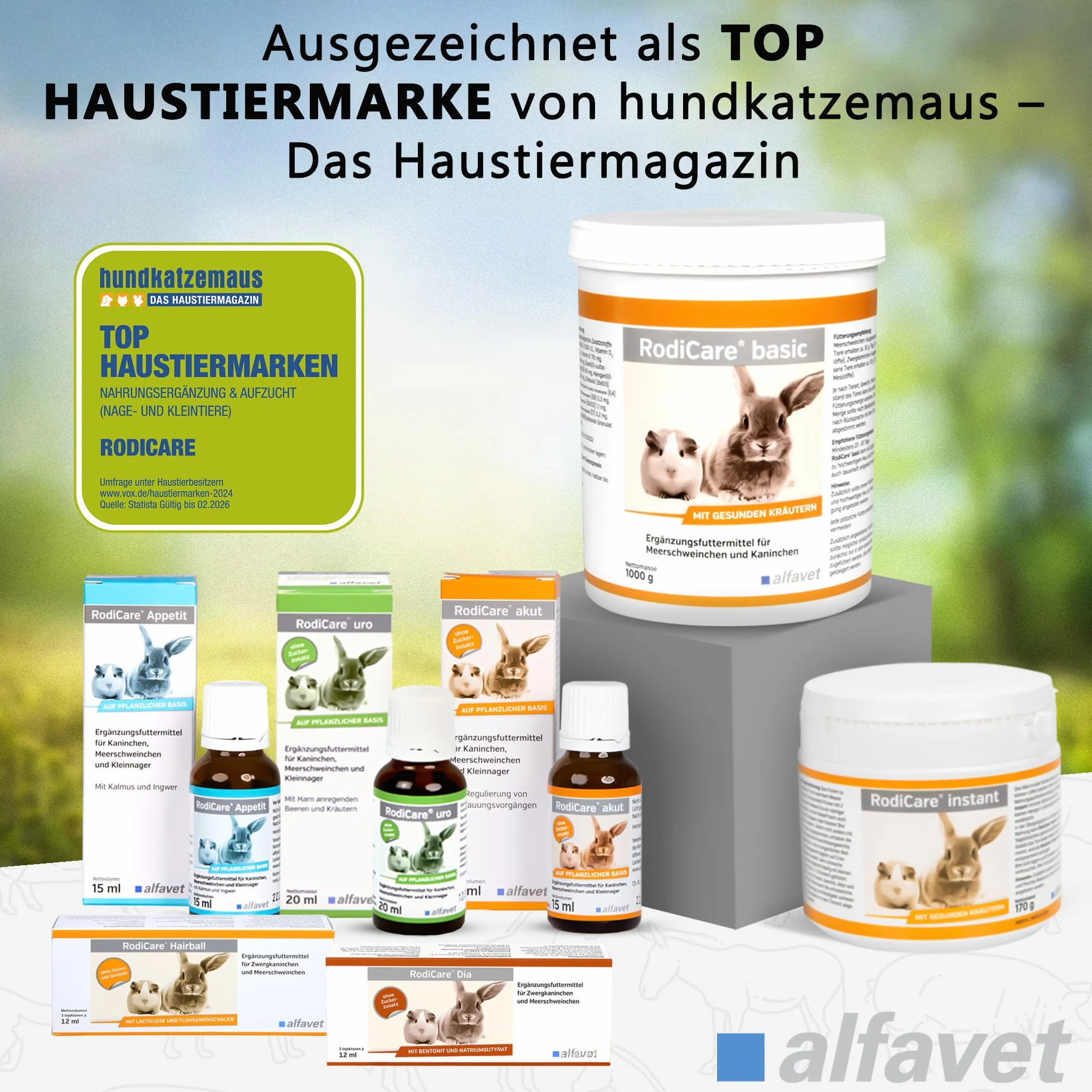 Alfavet RodiCare Instant (170 g) – Alimento completo in polvere per conigli, porcellini d’India e piccoli roditori – ricco di fibre, con erbe selezionate, con misurino