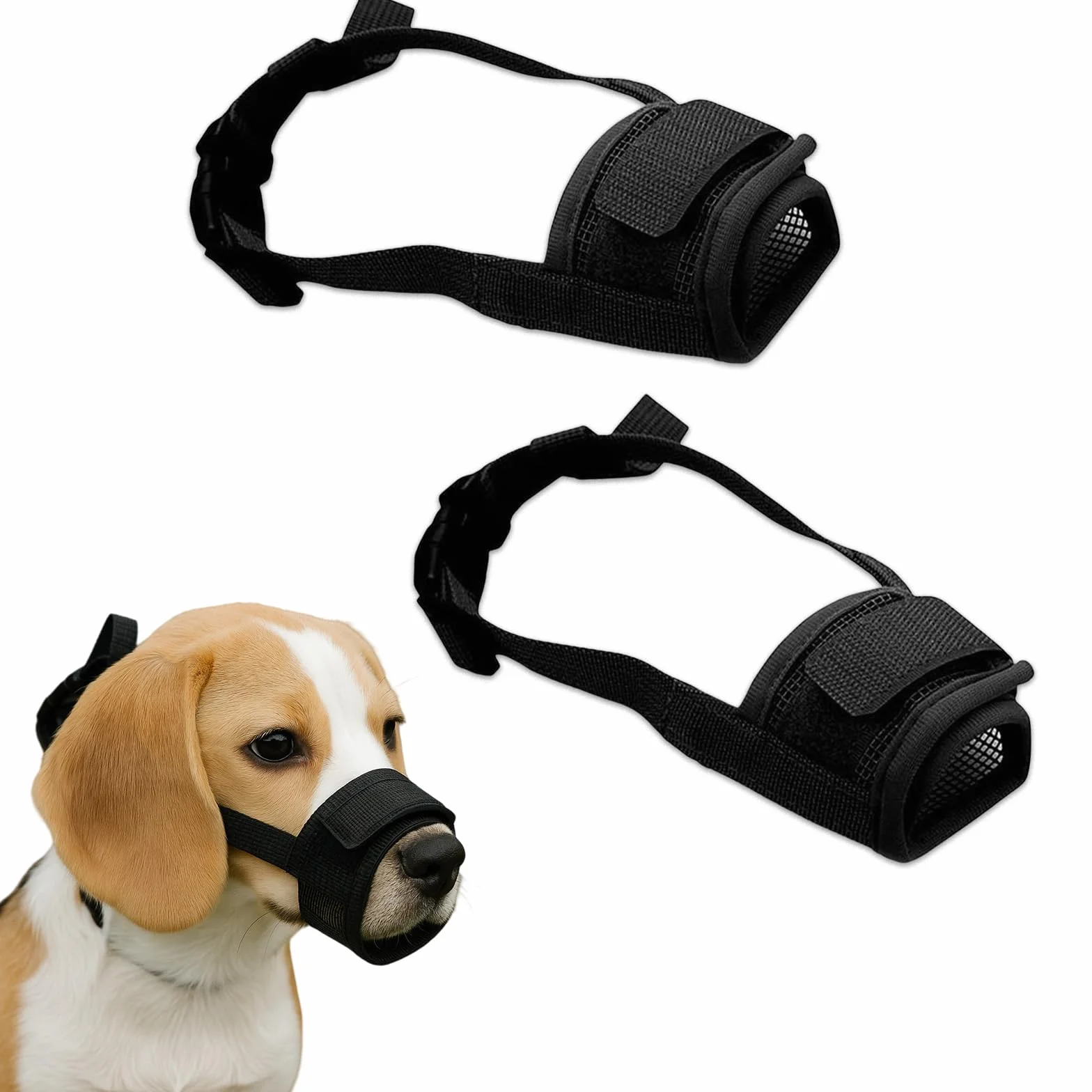 2 mascherine per cani in rete traspirante, nero, taglia unica, adatte per la maggior parte dei cani di piccola e media taglia