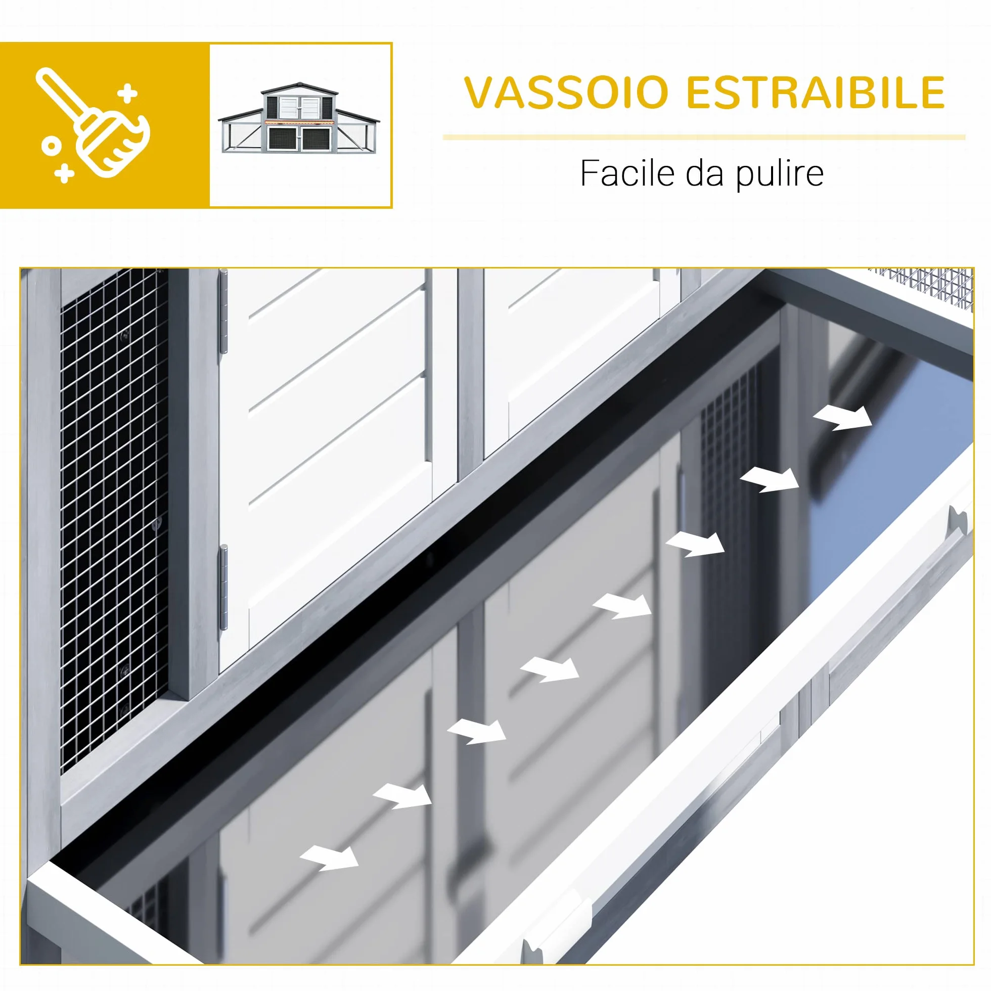 PawHut Conigliera da Esterno in Legno Gabbia per 2-3 Conigli o Roditori Bianca
