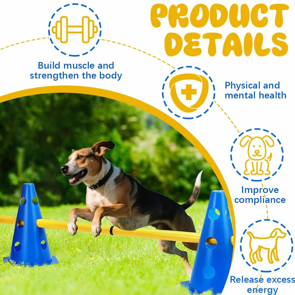 Agility Set per Cani Ostacoli per Bambini, Ostacoli per Bambini, Cani, Cane Cavaletti, 8 Coni 23 cm di Altezza + 4 aste Lunghe 81 cm, per Esercizi di Addestramento, Sport Cinofili