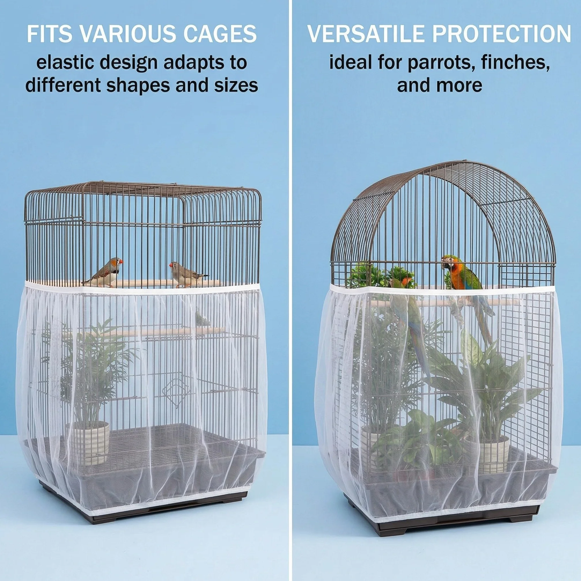 Birdcage Covers, 1 rete protettiva per gabbia per uccelli - Rete traspirante e antipolvere, circonferenza 120-140 cm, altezza 30 cm (bianca)