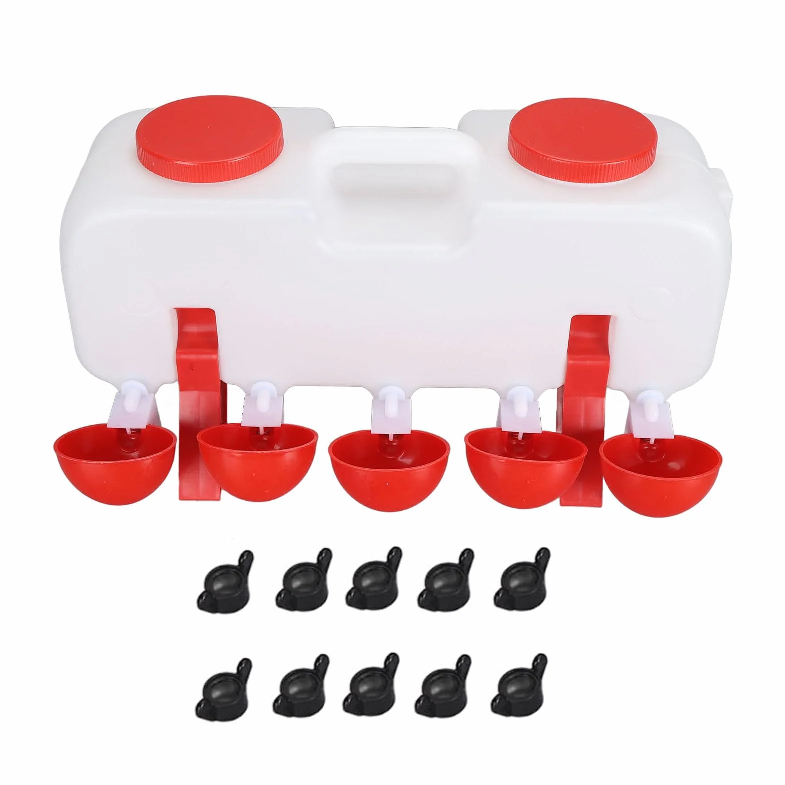 Abbeveratoio per polli di grande capacità da 10 litri, mangiatoia per pollame con 10 tazze d'acqua, distributore automatico di acqua con riempimento dall'alto per oca anatra, (Semiautomatico)