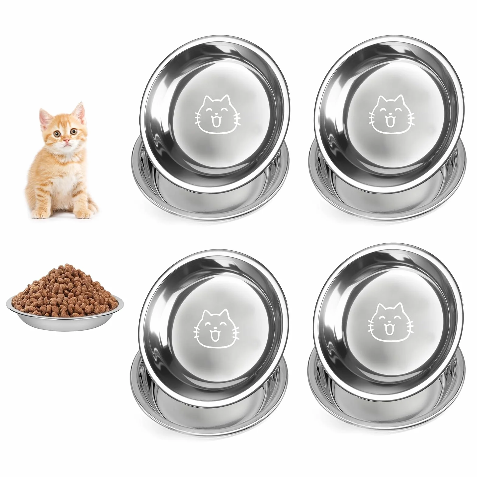 Ciotole per gatti in acciaio inox set di 4 – ciotole piatte lavabili in lavastoviglie per cibo secco e umido