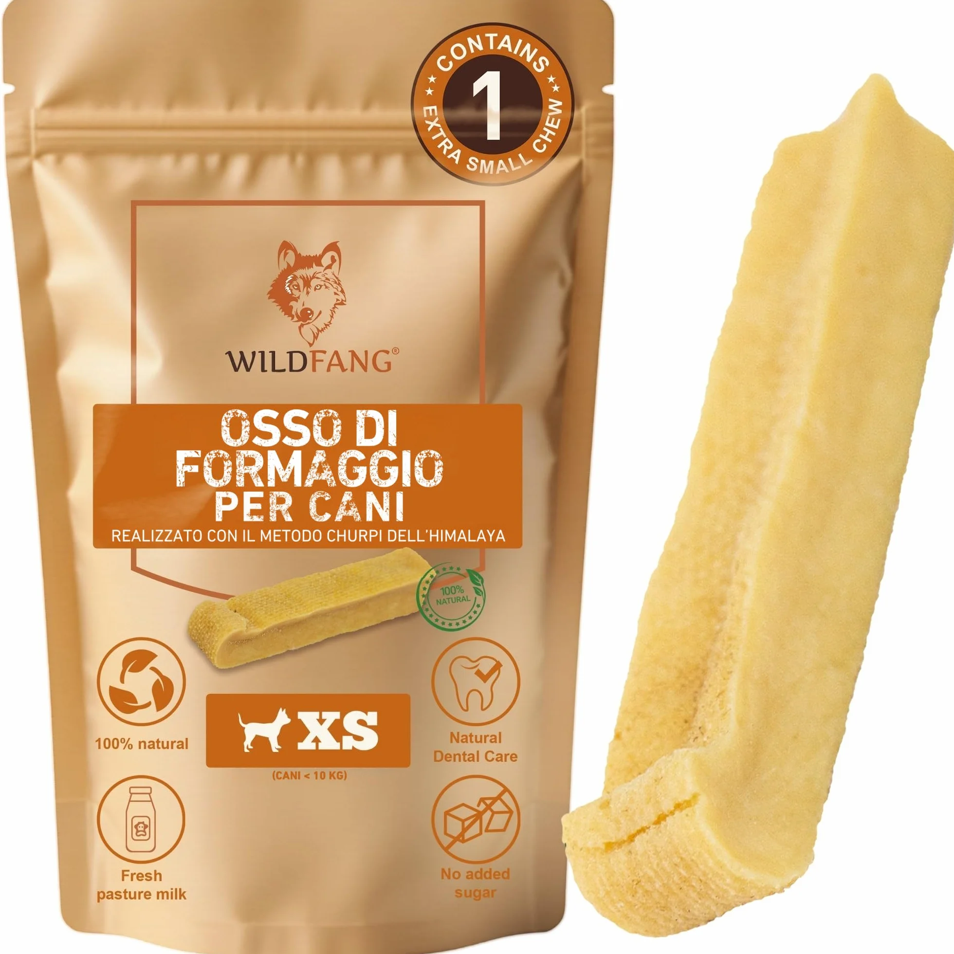 Wildfang Snack per Cani in Formaggio Duro XS 28 g per Cani fino a 10 kg Bastoncino da Masticare Himalayan Durezza tipo Yak Masticativi Naturali per Cani stile Churpi Confezione da 1