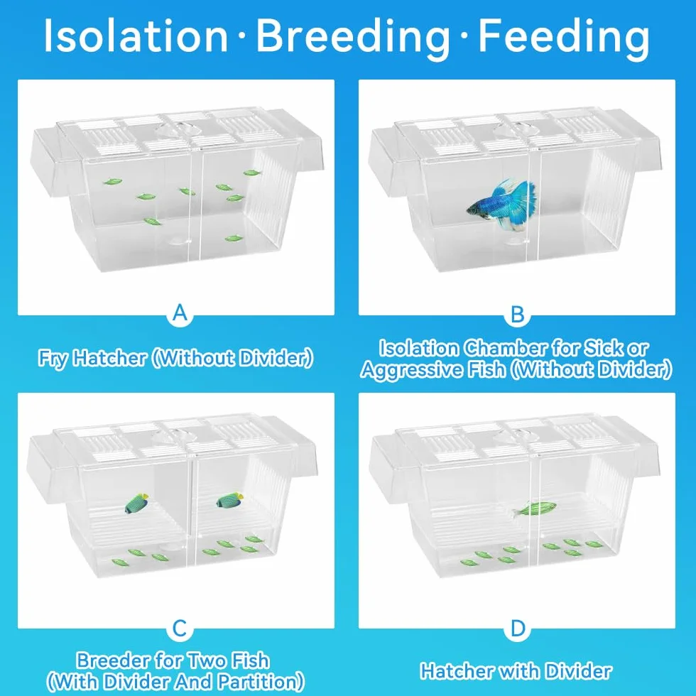 Scatola di Allevamento per Pesci o Acquario Box Isolamento in Acrilico per Pesci Scatola di Isolamento per Acquario per Pesce，con 5 Ventose, per Proteggere gli Avannotti, 23x9.8x9.5cm
