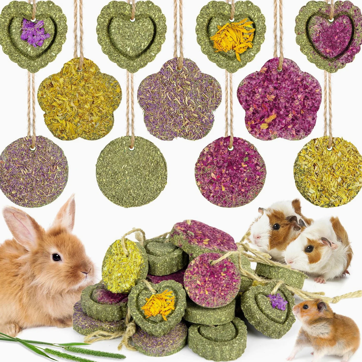 Sofier Timothy - Set di 18 dolcetti da fieno per conigli, per porcellini d'India, conigli, criceti, cincillà, ratti, mani