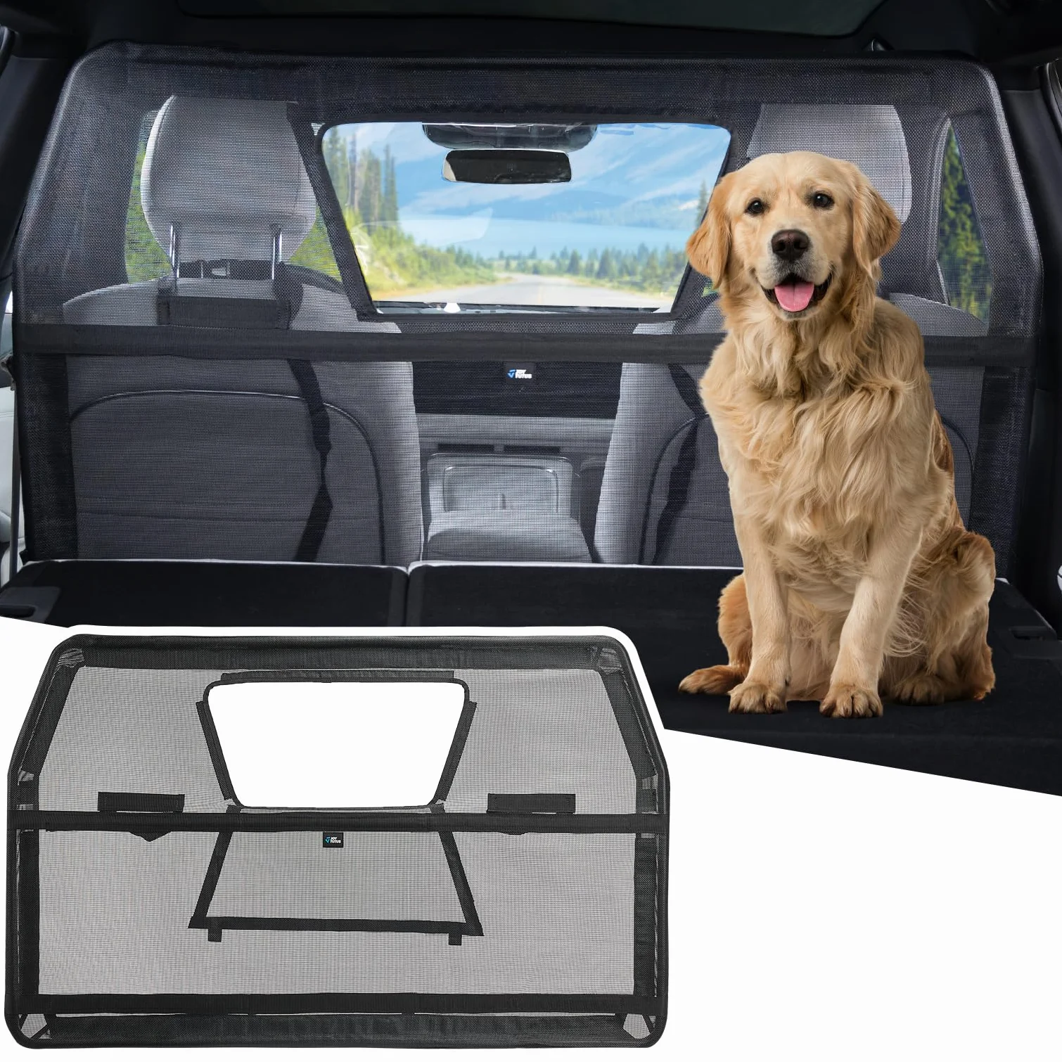 JOYTUTUS Rete di protezione per cani auto, rete di separazione con finestra di visualizzazione, griglia universale per cani, 132 x 79 cm, per auto, SUV, camion