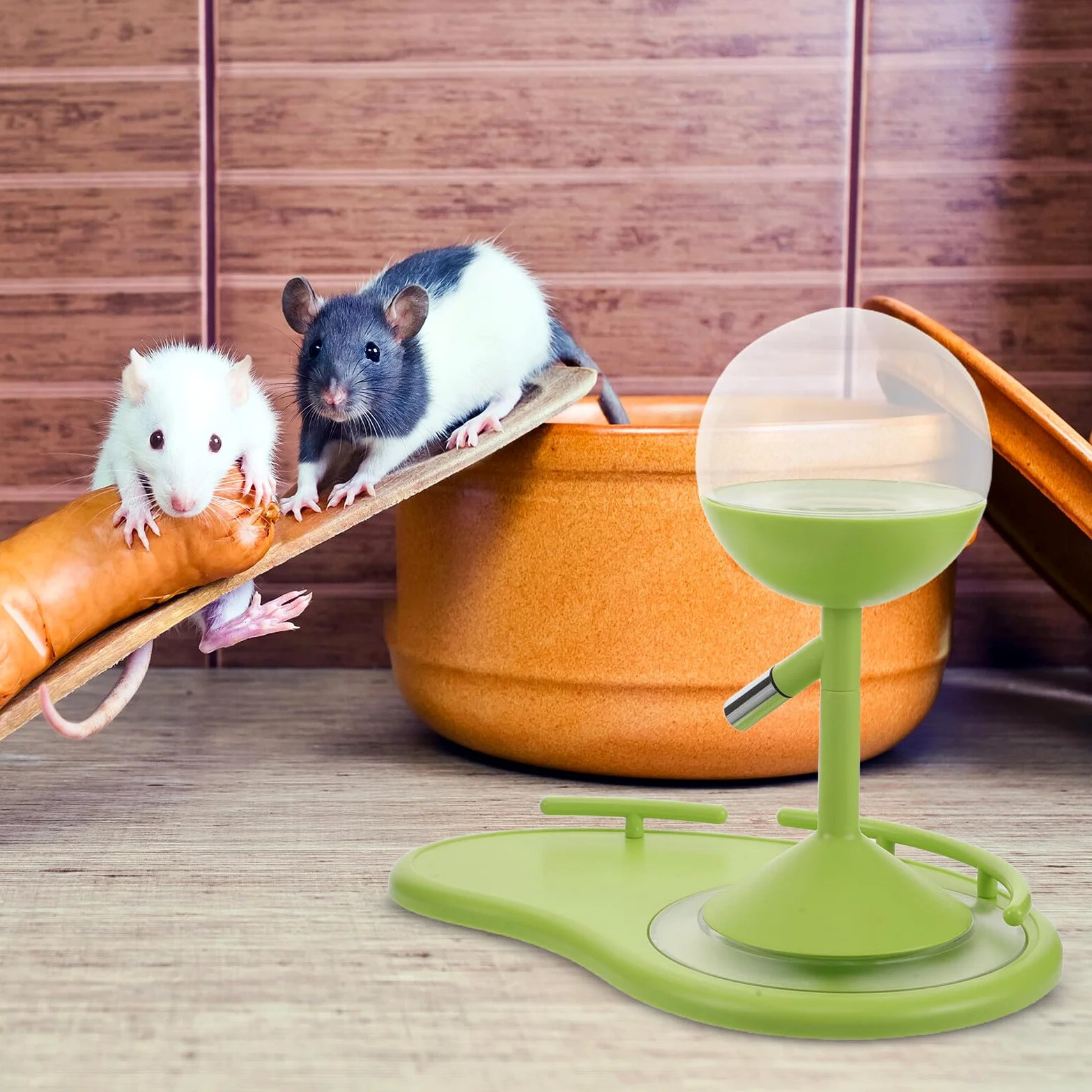 Abbeveratoio per Piccoli Animali Domestici Regolabile 6, 5-12, 5 Cm | Verde, Metallo e Plastica, Interamente Smontabile, Base Zavorrata per Stabilità, per Conigli e Altri Piccoli Animali