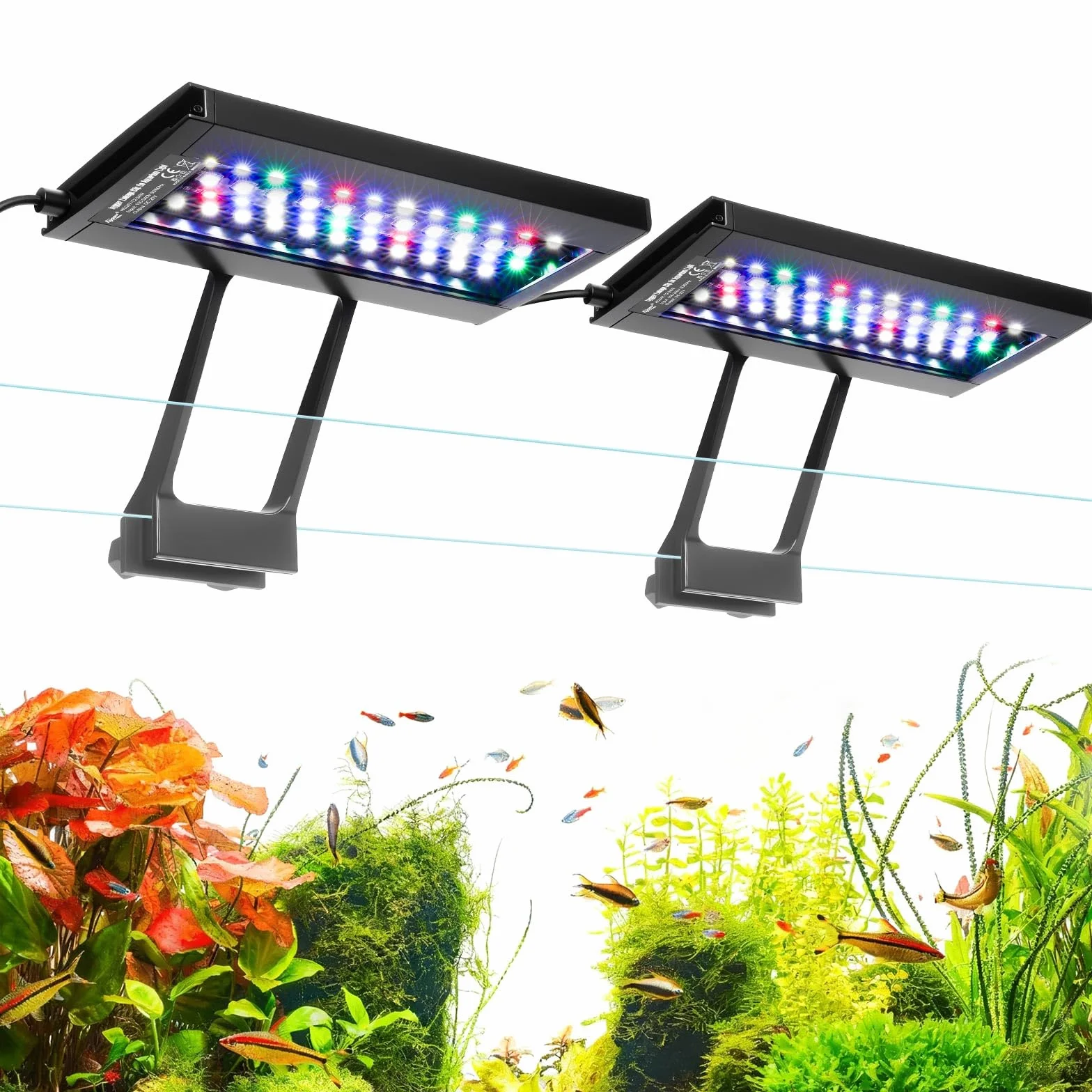 hygger Due Canali Clip On LED Illuminazione per Acquario 24W Lampada Aquarium 24/7 Lighting DIY Mode 7 Colors Regolabile Luminosità 75-115L