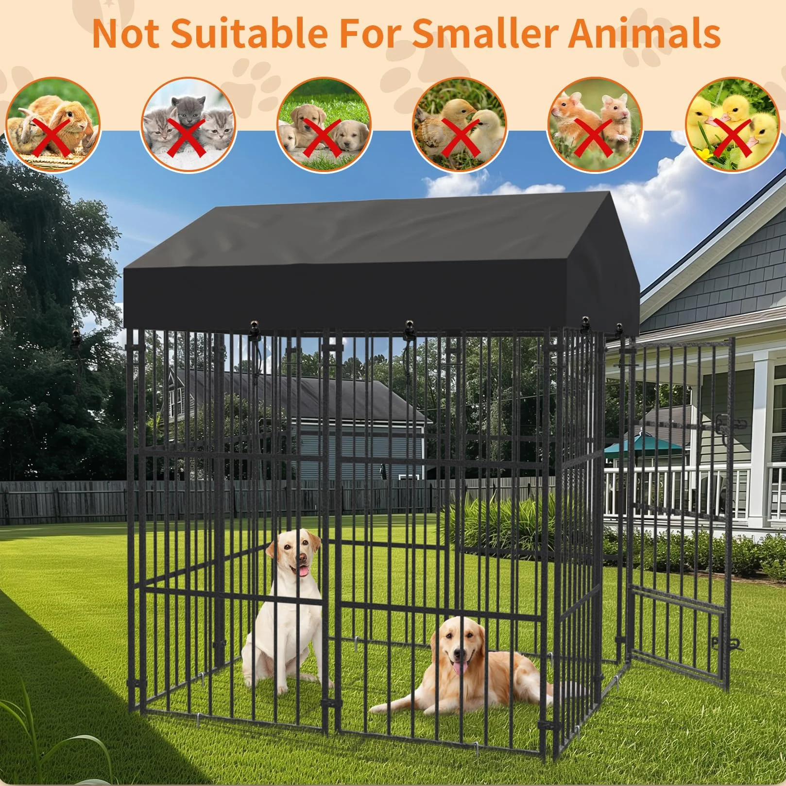 Grande Kennel Gabbia Canile per cani esterno con Copertura Impermeabile Protezione UV Pali in Metallo