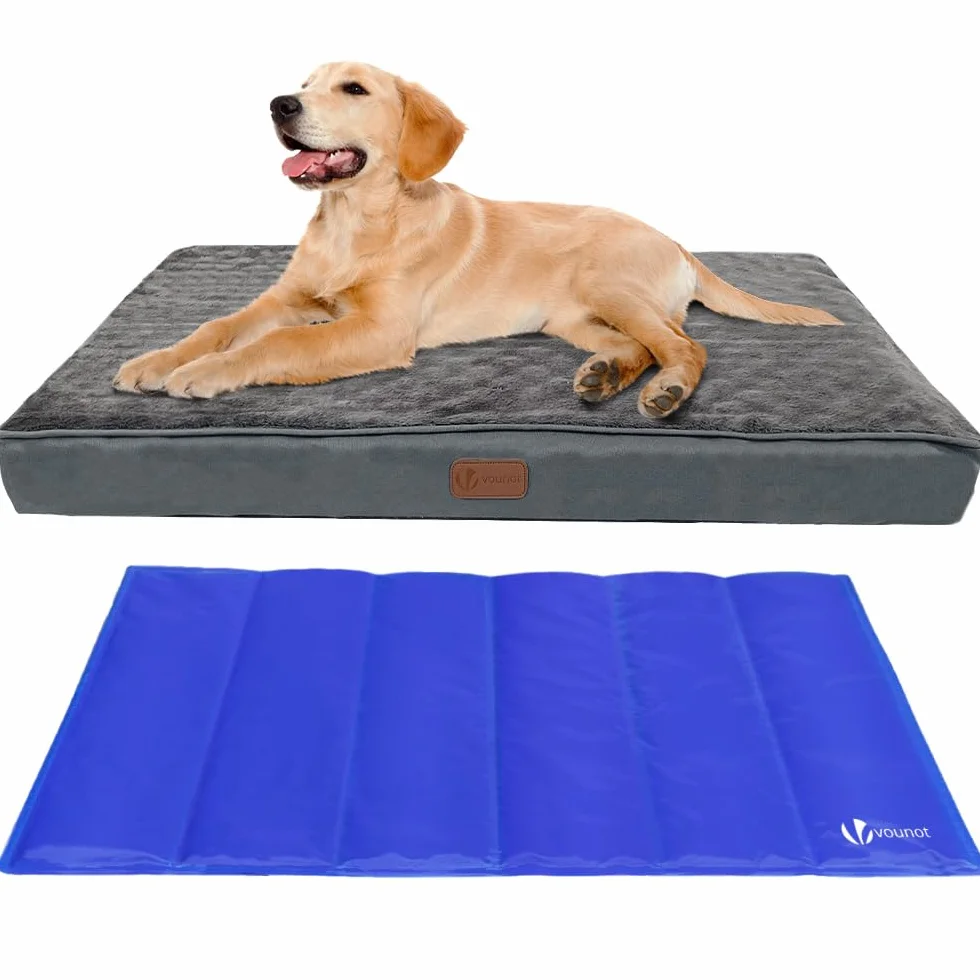 Letto per Cani Ortopedico 2 in 1 con Tappetino Rinfrescante Rimovibile, Lavabile, Grigio 91x70x9 cm