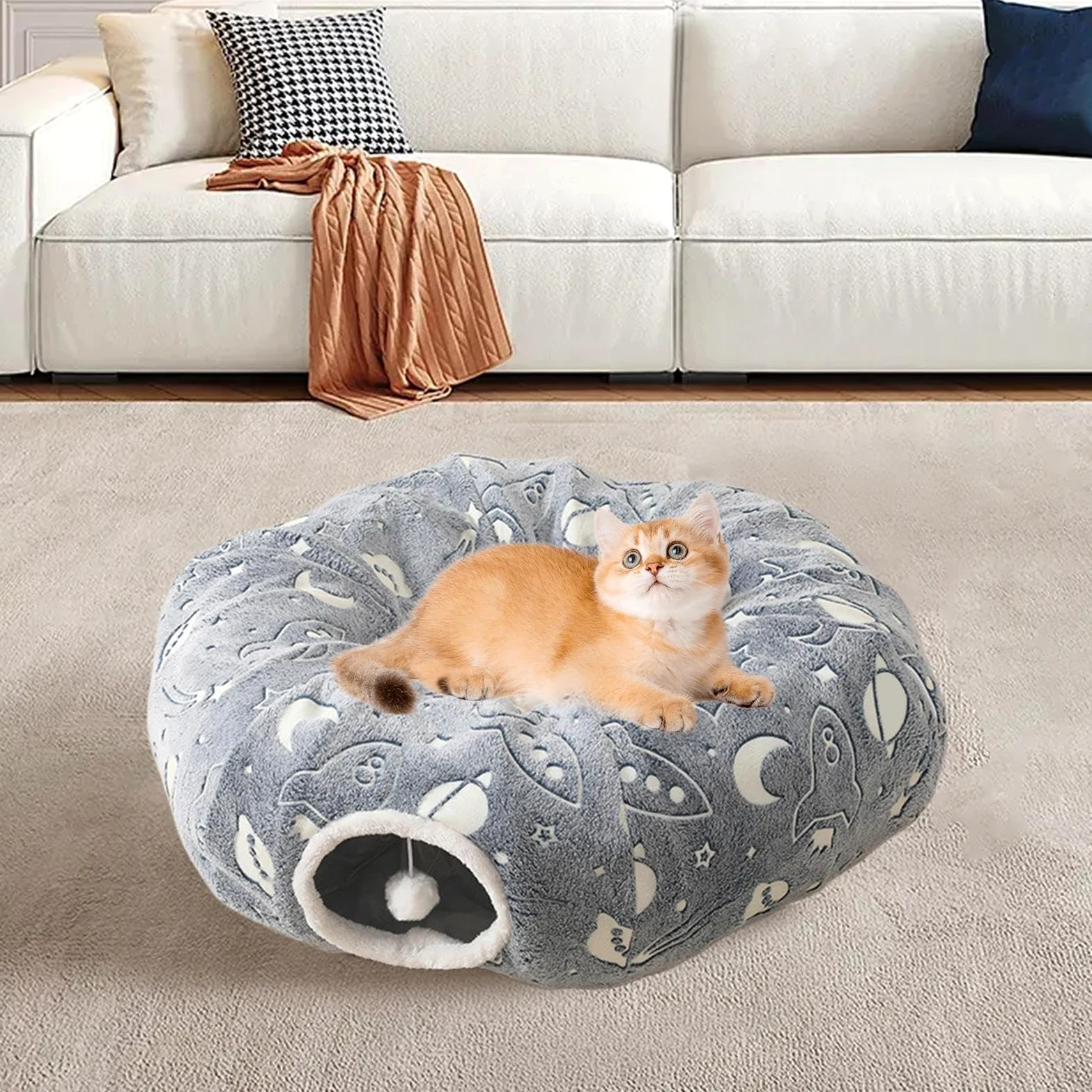 Tunnel Ciambella per Gatti Cuccia Tunnel A Ciambella Per Gatti | Cuscino Morbido Pieghevole per Animali Piccoli Grandi per Appartamento Dormitorio Balcone Casa Sala da Soggiorno