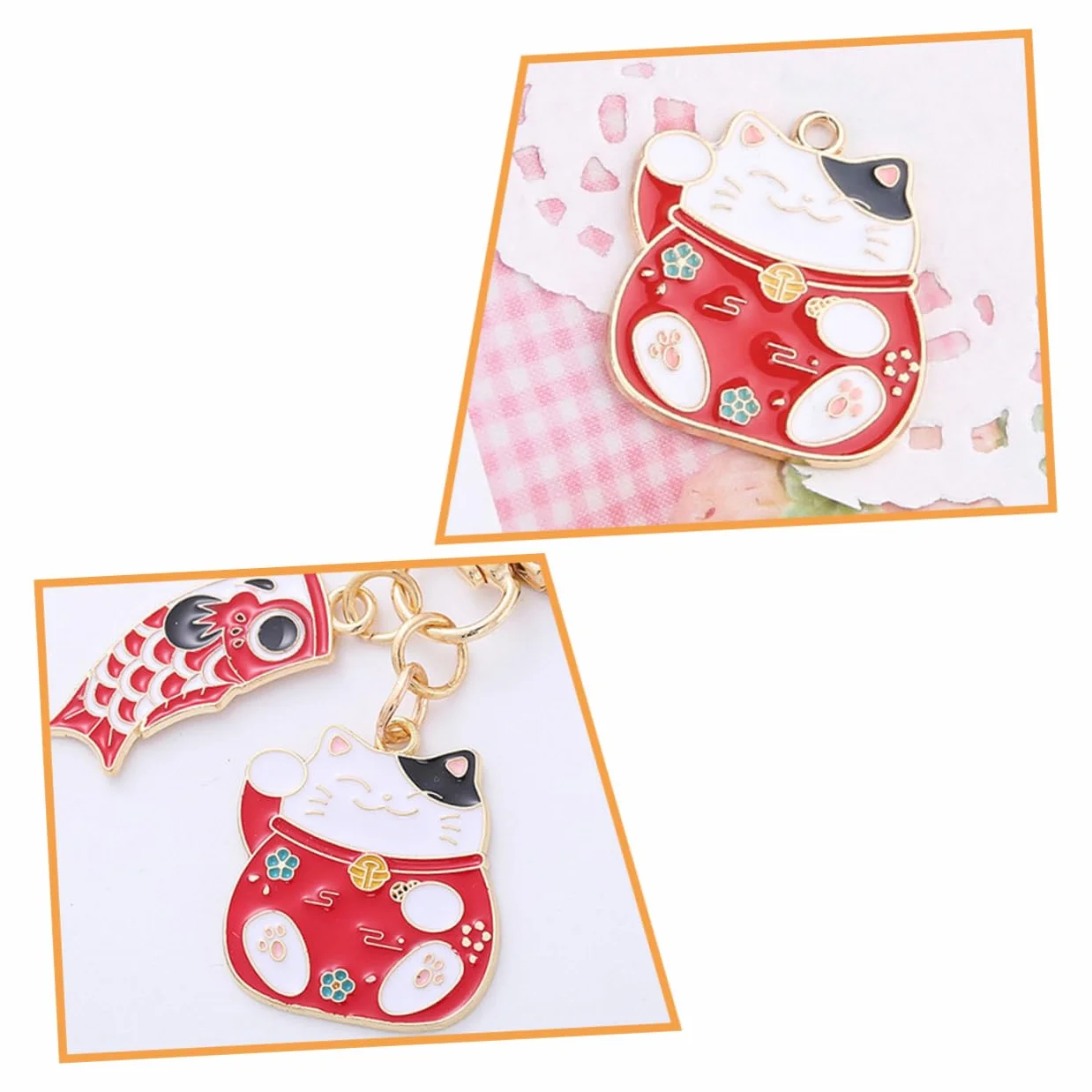 Lurrose Ciondolo Gatto Fortunato Mini Portachiavi Neko Rosso Lega
