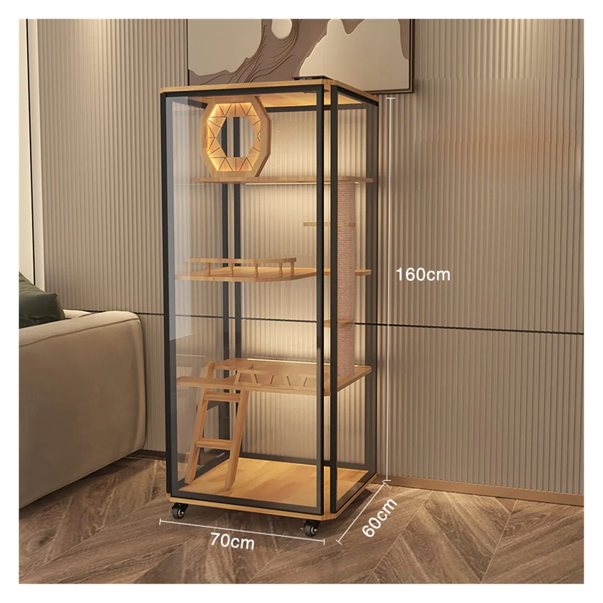 Casa del Gatto Cuccia for Gatti panoramica in Vetro, gabbietta for Gatti di Grandi Dimensioni, Pratica Cuccia for Gatti in Legno, gabinetto for Gatti, gabinetto for Gatti (E) Gabbia per Gatti