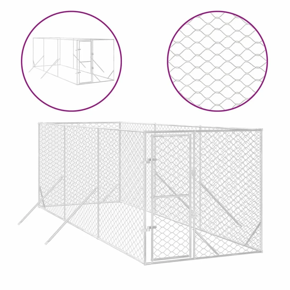 Gabbia per Cani da Esterno Grande - Kennel Recinto a Maglie Box per Animali in Acciaio con Serratura - Argento 2 x 6 x 2 m
