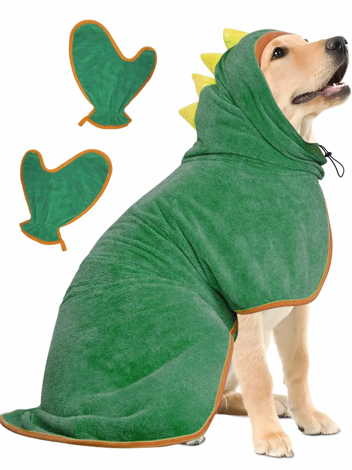 Accappatoio per Cani in Microfibra, Bibykivn Super Assorbente Regolabile Asciugamano per Animali Domestici Morbido Cappotto Bagno con Cappuccio per Asciugare Cane Dopo il Bagno (L, Verde)