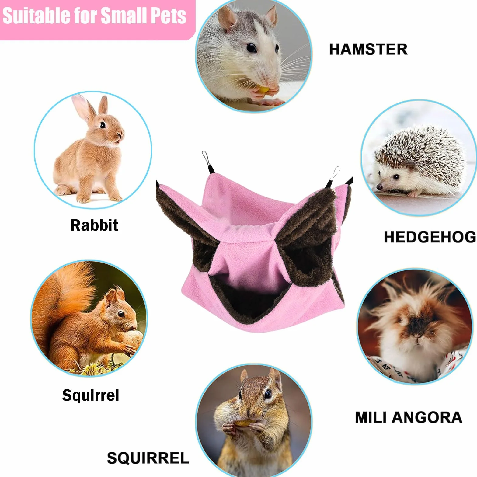 Amaca da Appendere per Piccoli Animali, Morbida e Calda Gabbia per Animali Domestici, Amache Furetti Letto Morbido, a 3 Strati, Per Criceti, Scoiattoli, Furetto, Porcellino d'India, 30 x 30cm, Rosa